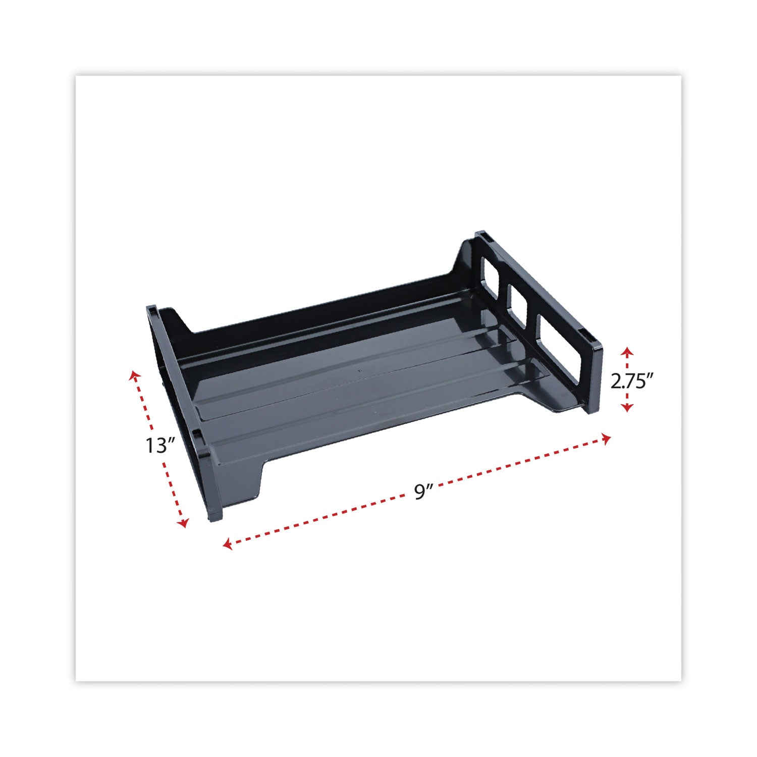 Recycled Plastic Side Load Desk Trays, 2 Sections, Letter Size Files, 13" x 9" x 2.75", Black -