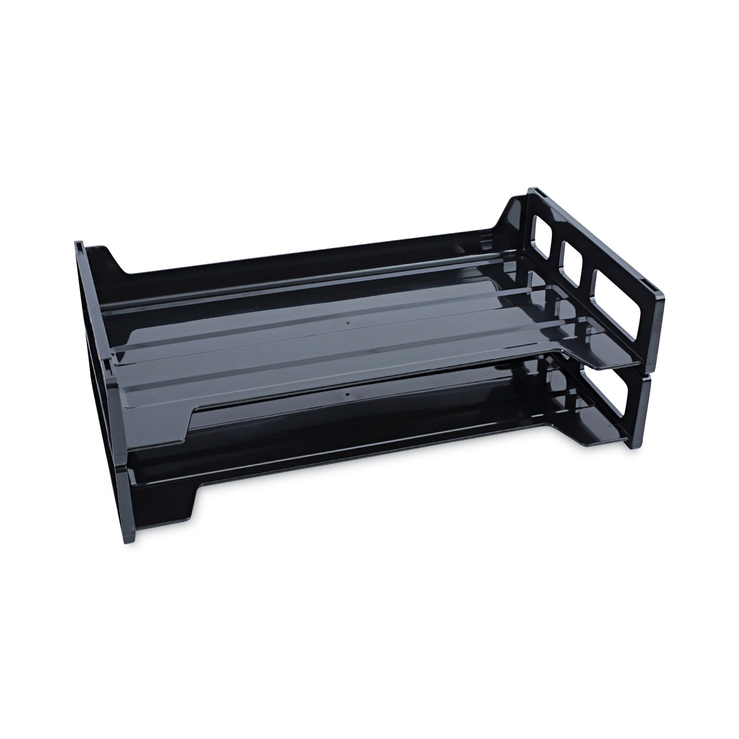 Recycled Plastic Side Load Desk Trays, 2 Sections, Legal Size Files, 16.25" x 9" x 2.75", Black -