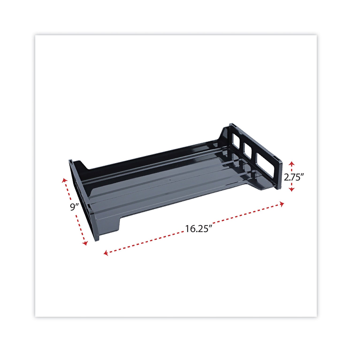 Recycled Plastic Side Load Desk Trays, 2 Sections, Legal Size Files, 16.25" x 9" x 2.75", Black -
