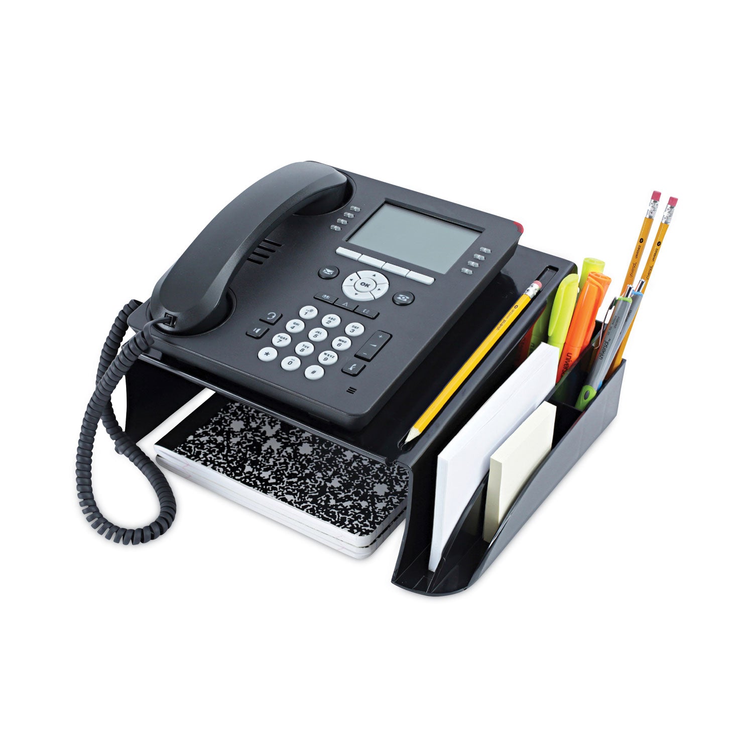 Recycled Telephone Stand and Message Center, 12.25 x 10.5 x 5.25, Black -