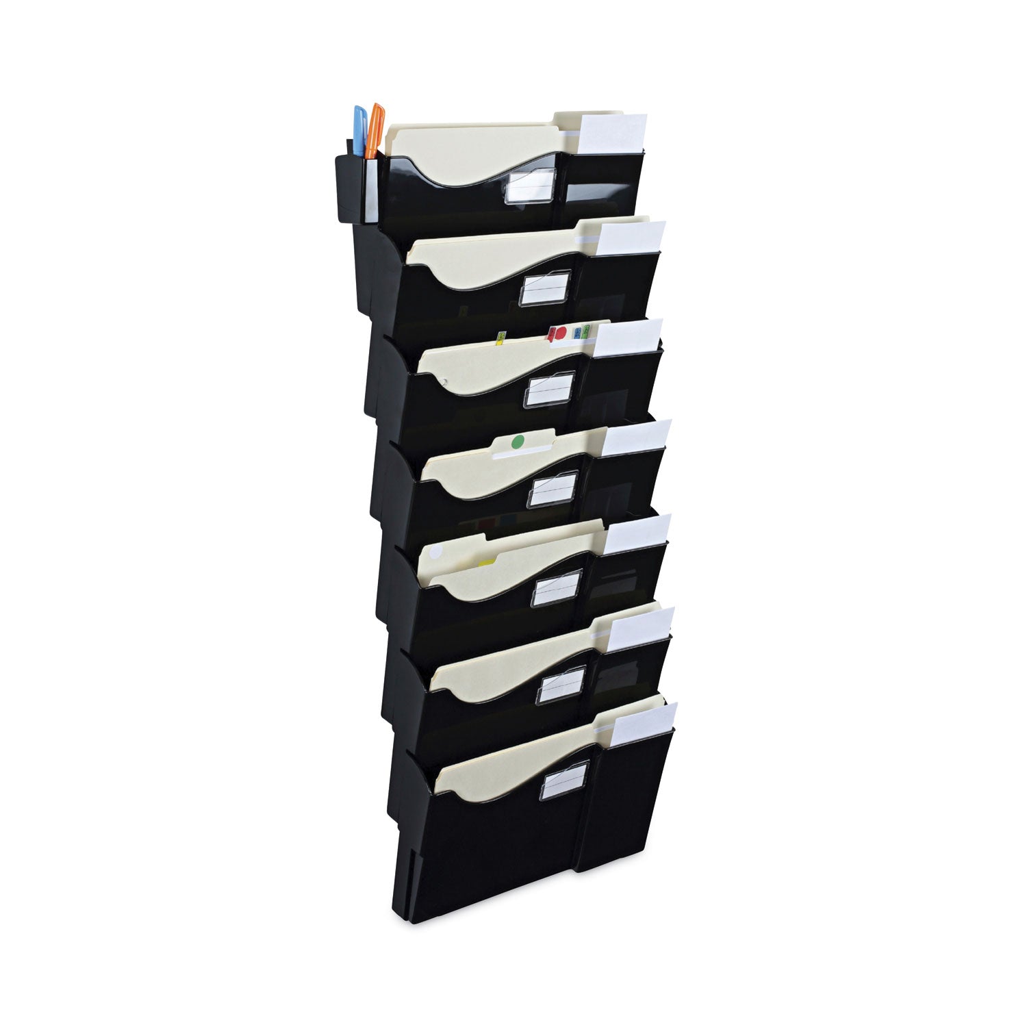 Grande Central Filing System, 7 Sections, Legal/Letter Size, Wall Mount, 16" x 4.75" x 38.25", Black, 7/Pack -