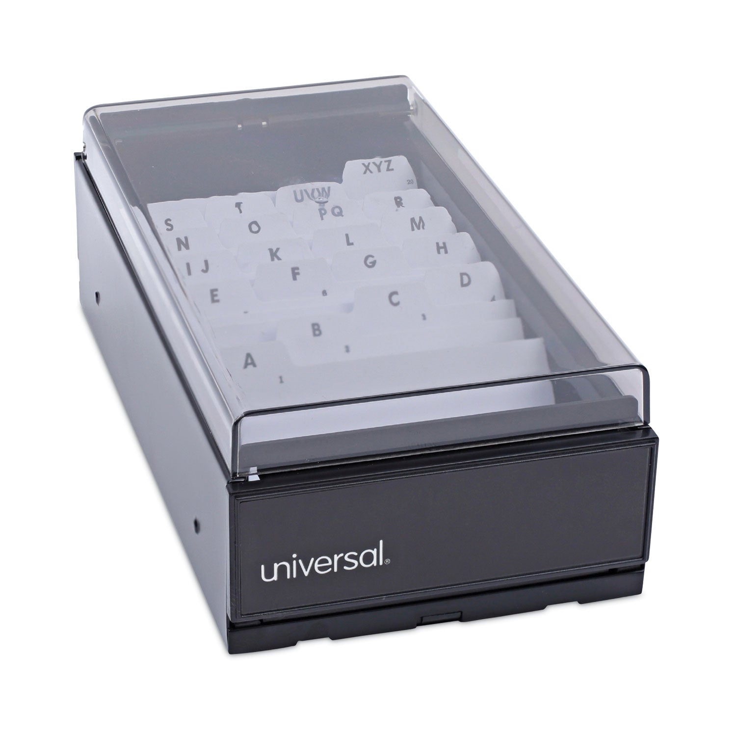 Business Card File, Holds 600 2 x 3.5 Cards, 4.25 x 8.25 x 2.5, Metal/Plastic, Black -