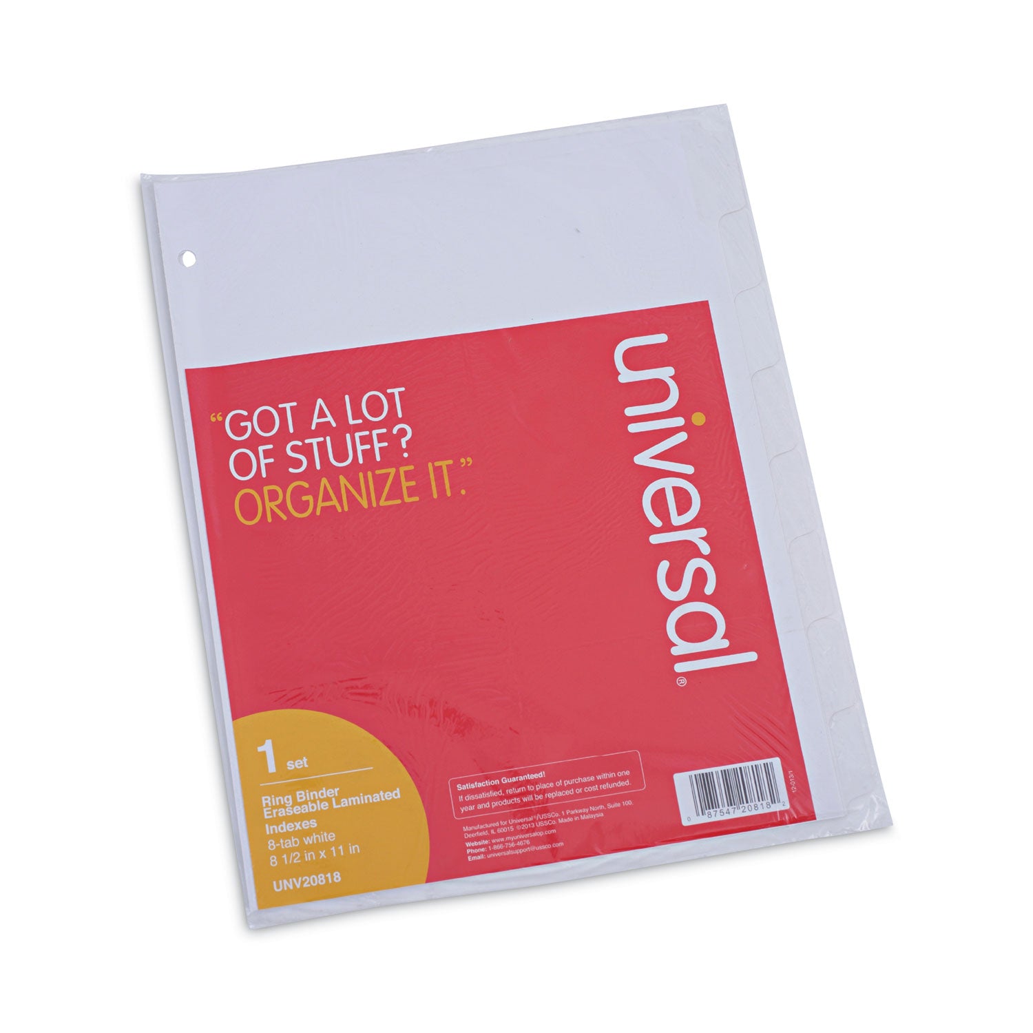 Deluxe Write-On/Erasable Tab Index, 8-Tab, 11 x 8.5, White, White Tabs, 1 Set -