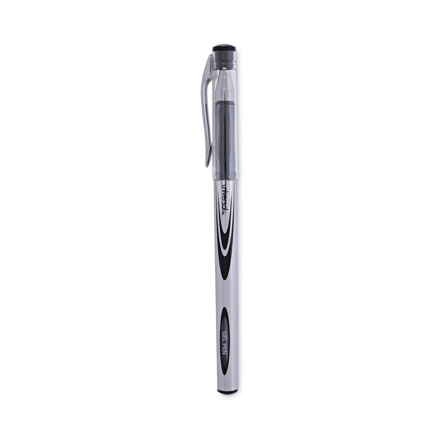 gel-pen-stick-medium-07-mm-black-ink-silver-black-barrel-dozen_unv39620 - 1