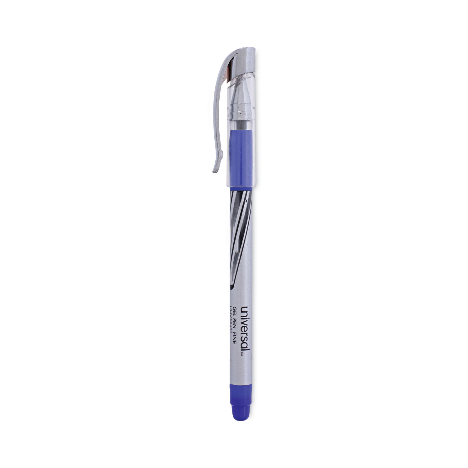 gel-pen-stick-medium-07-mm-blue-ink-silver-blue-barrel-dozen_unv39621 - 1