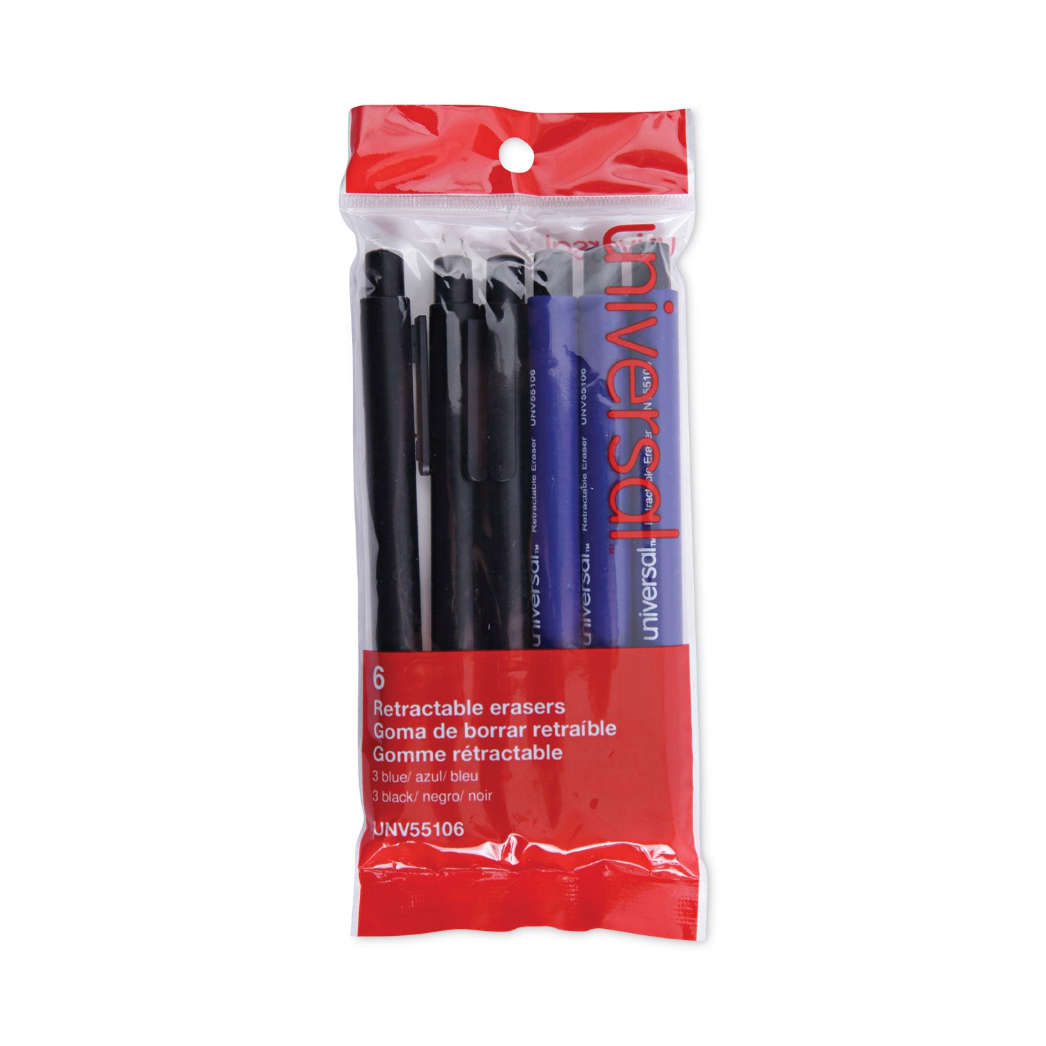 pen-style-retractable-eraser-for-pencil-marks-white-eraser-assorted-barrel-colors-6-pack_unv55106 - 1