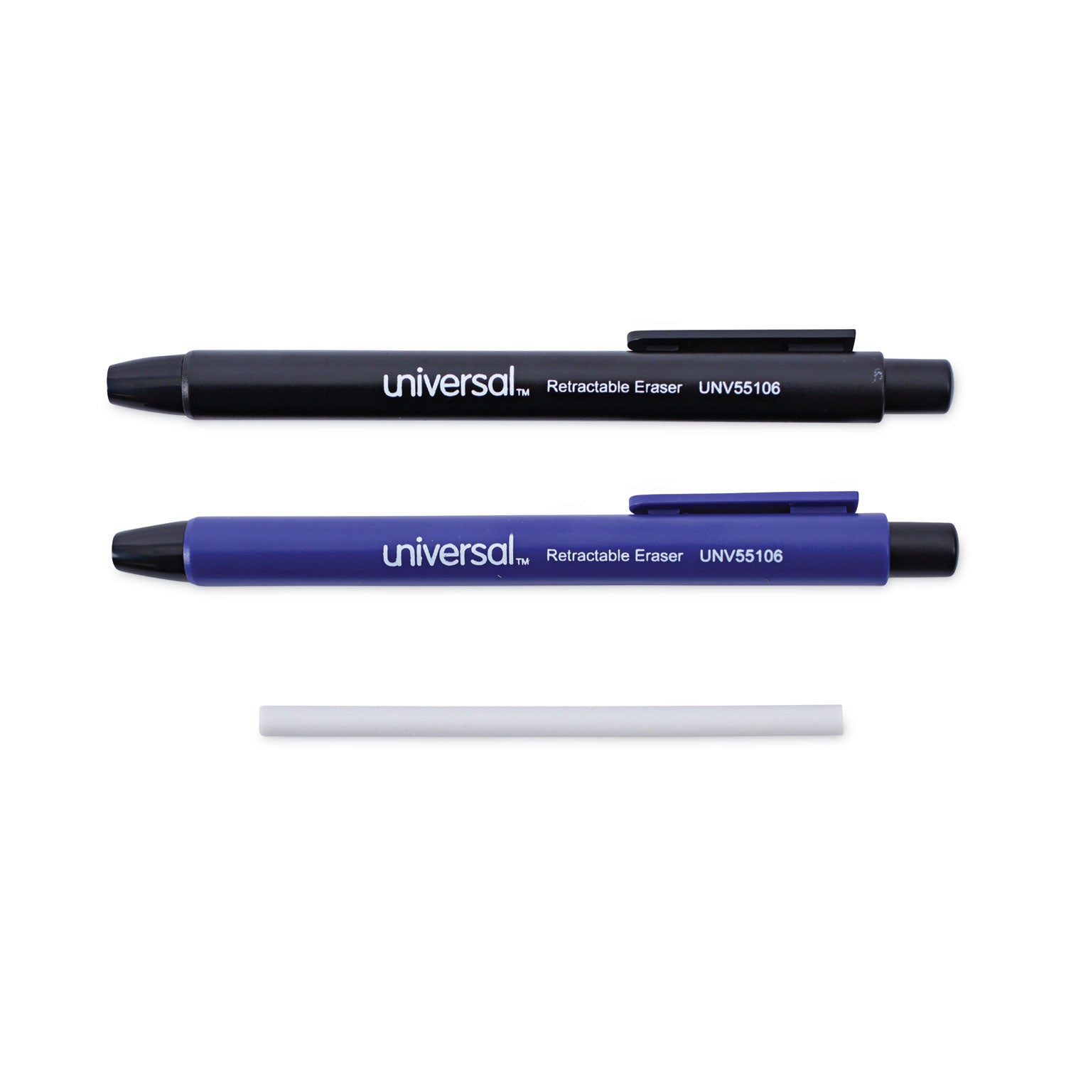 pen-style-retractable-eraser-for-pencil-marks-white-eraser-assorted-barrel-colors-6-pack_unv55106 - 2