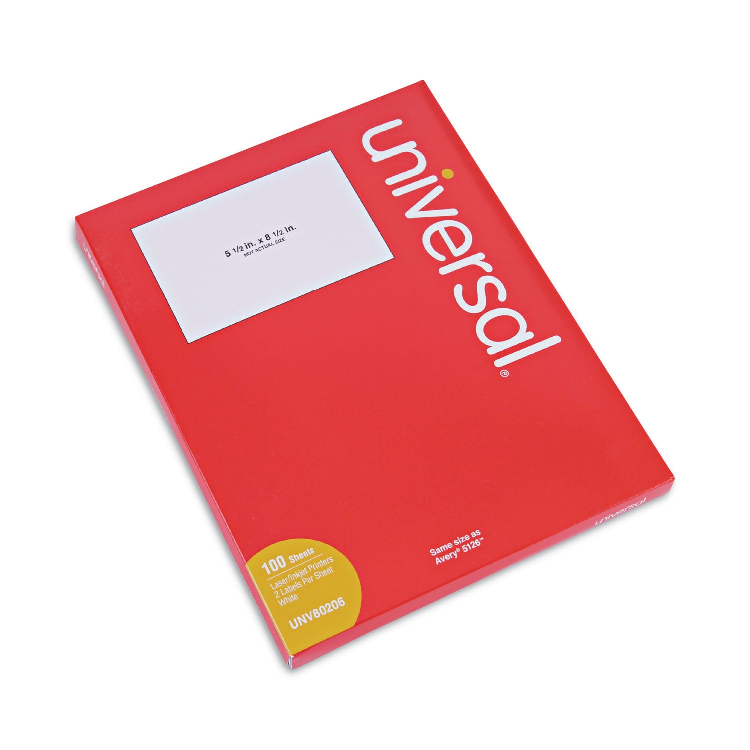 White Labels, Inkjet/Laser Printers, 5.5 x 8.5, White, 2/Sheet, 100 Sheets/Pack -