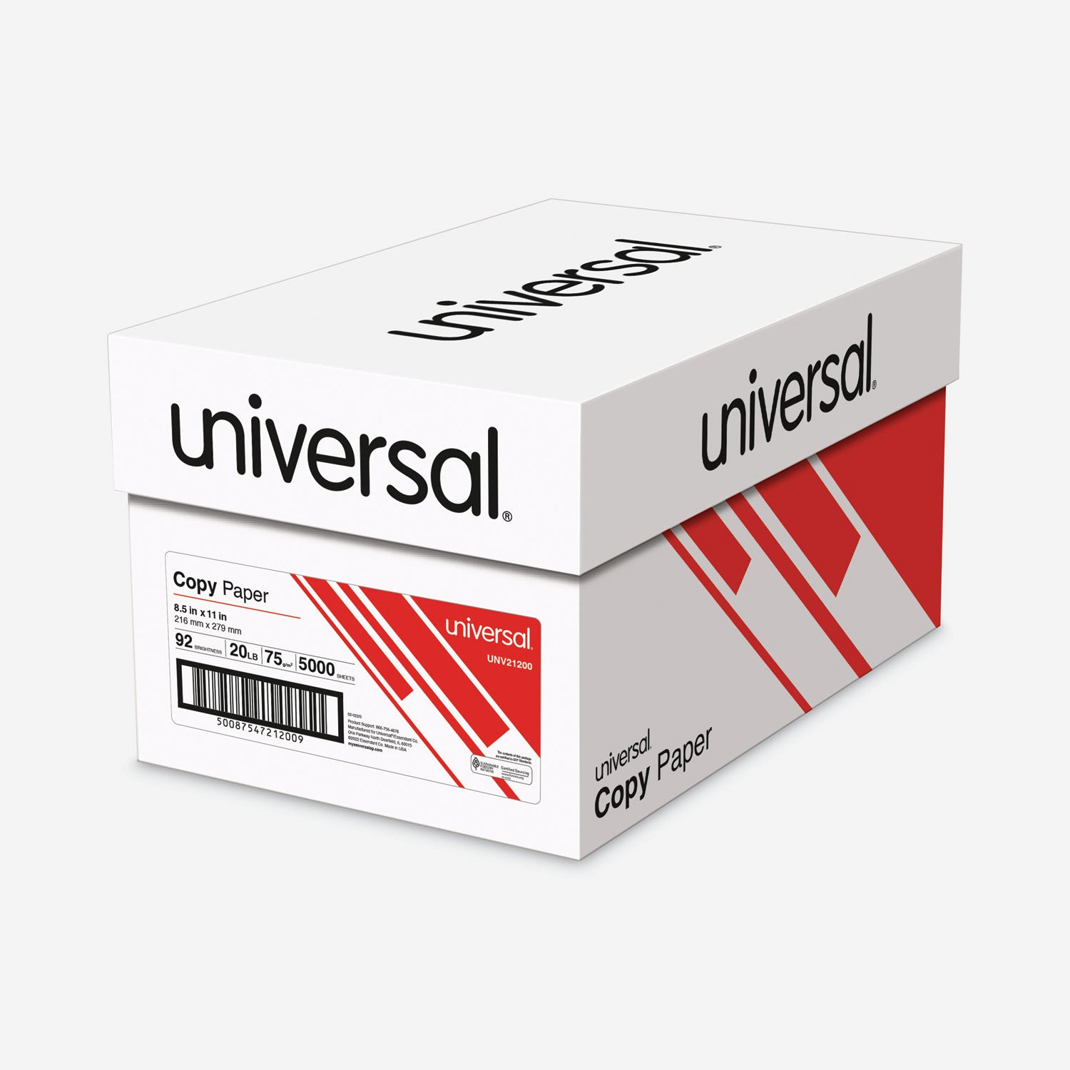 Copy Paper, 92 Bright, 20 lb Bond Weight, 8.5 x 11, White, 500 Sheets/Ream, 10 Reams/Carton -