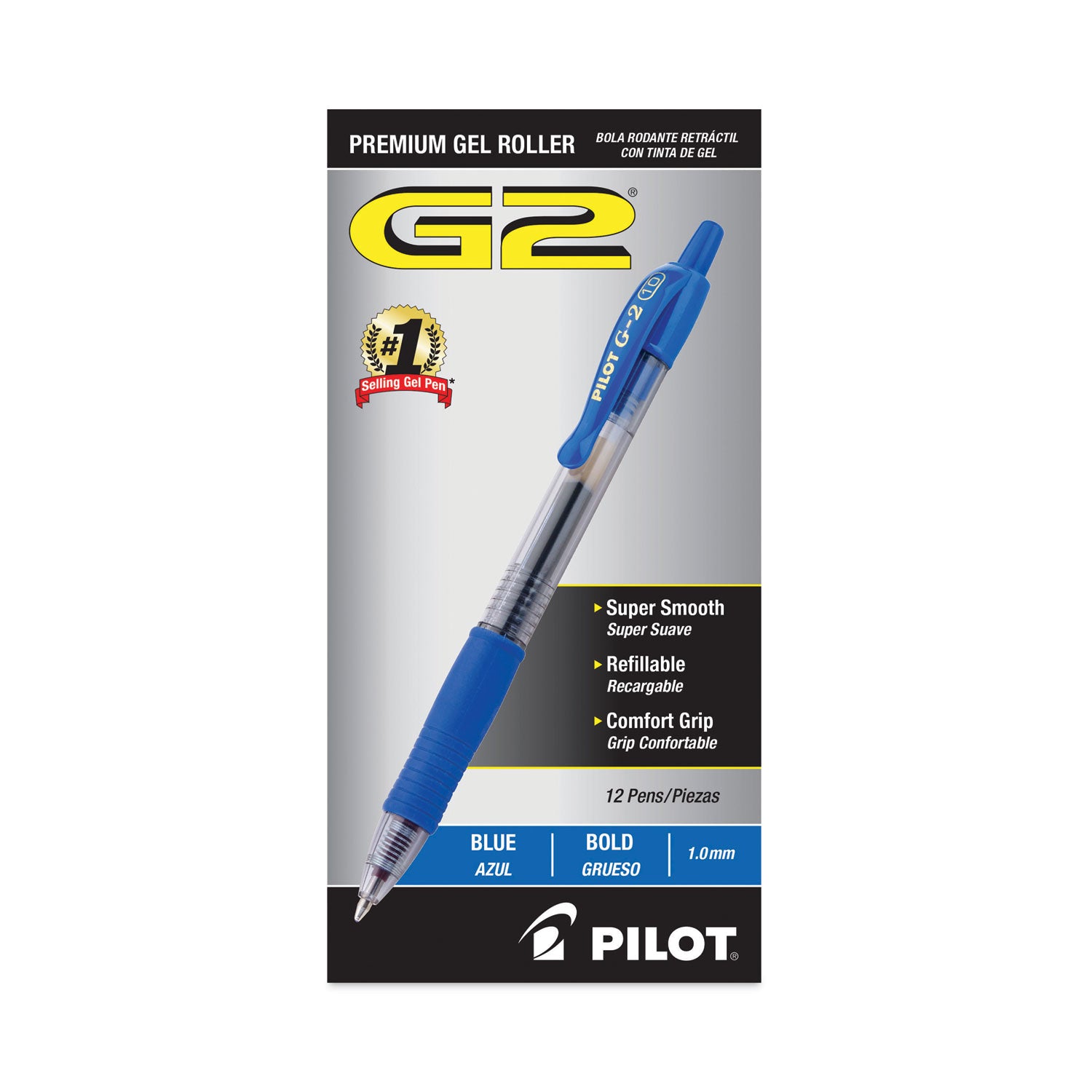 G2 Premium Gel Pen, Retractable, Bold 1 mm, Blue Ink, Smoke/Blue Barrel, Dozen -