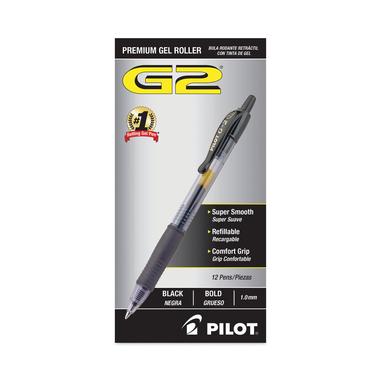 G2 Premium Gel Pen, Retractable, Bold 1 mm, Black Ink, Smoke/Black Barrel, Dozen -