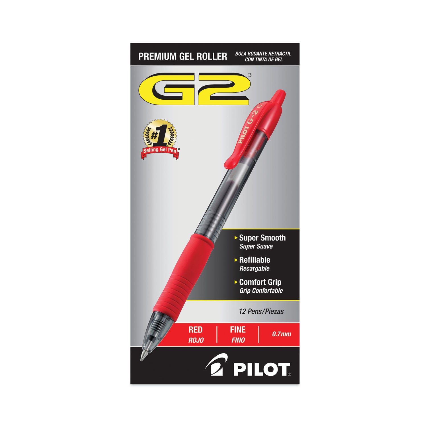 G2 Premium Gel Pen, Retractable, Fine 0.7 mm, Red Ink, Smoke/Red Barrel, Dozen -