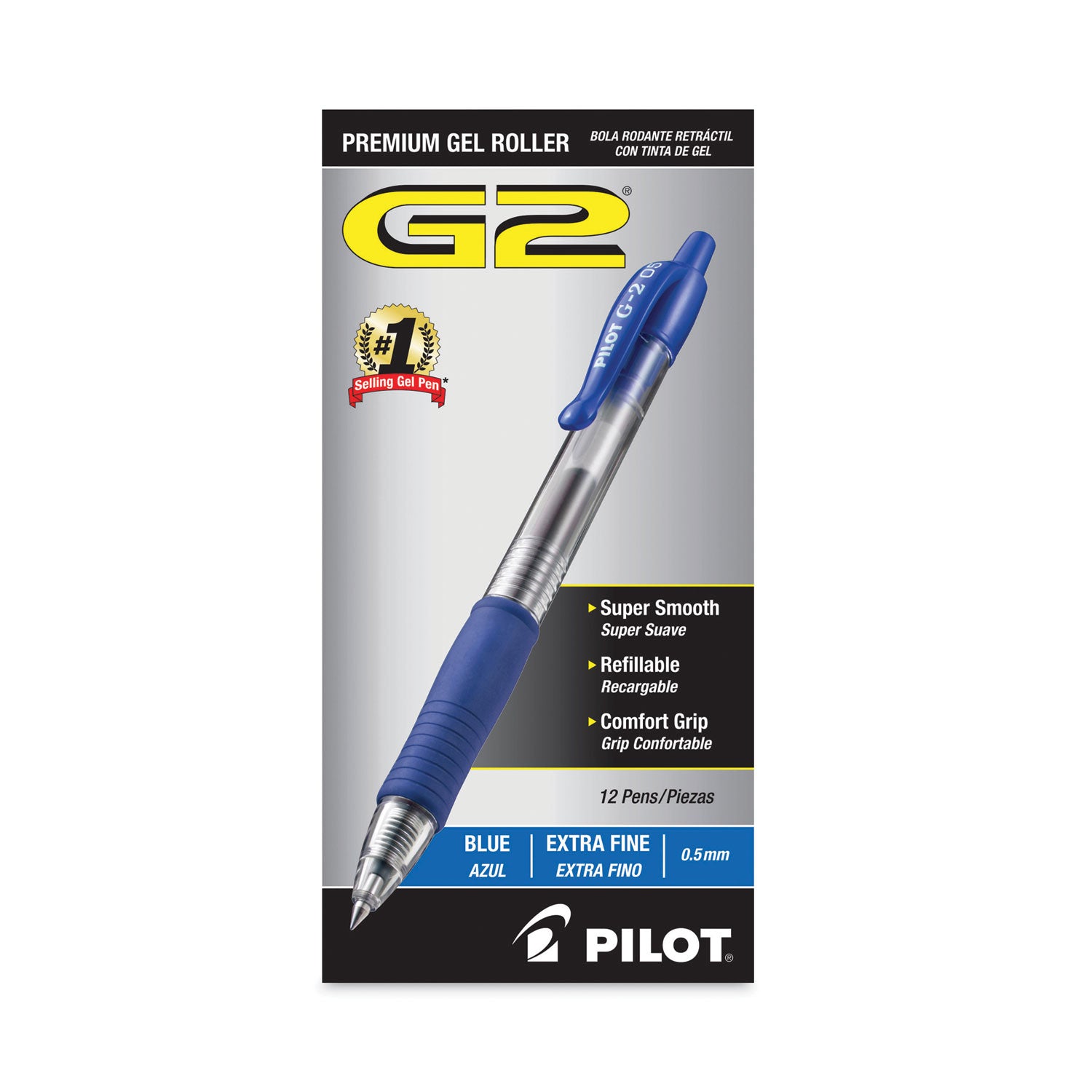 G2 Premium Gel Pen, Retractable, Extra-Fine 0.5 mm, Blue Ink, Smoke/Blue Barrel, Dozen -