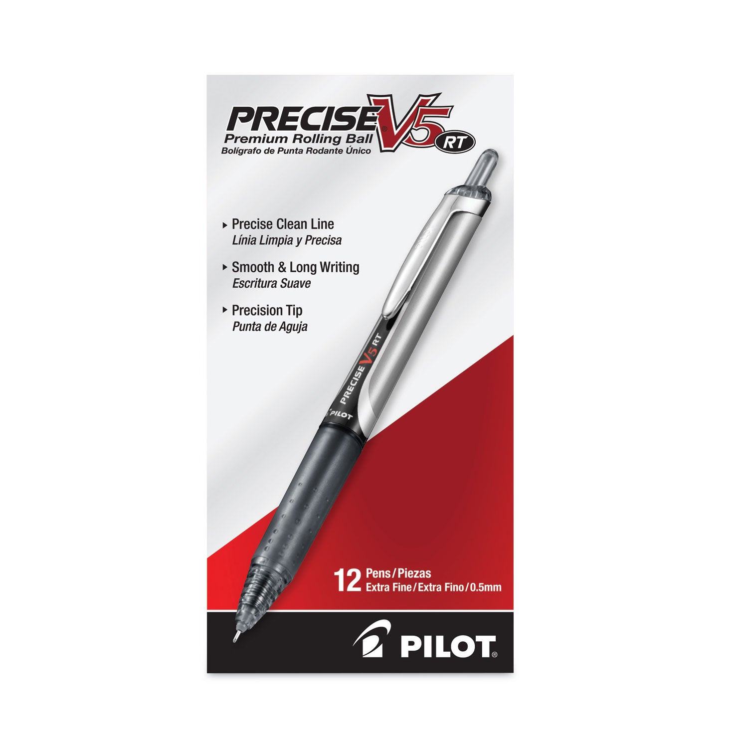 Precise V5RT Roller Ball Pen, Retractable, Extra-Fine 0.5 mm, Black Ink, Black Barrel -