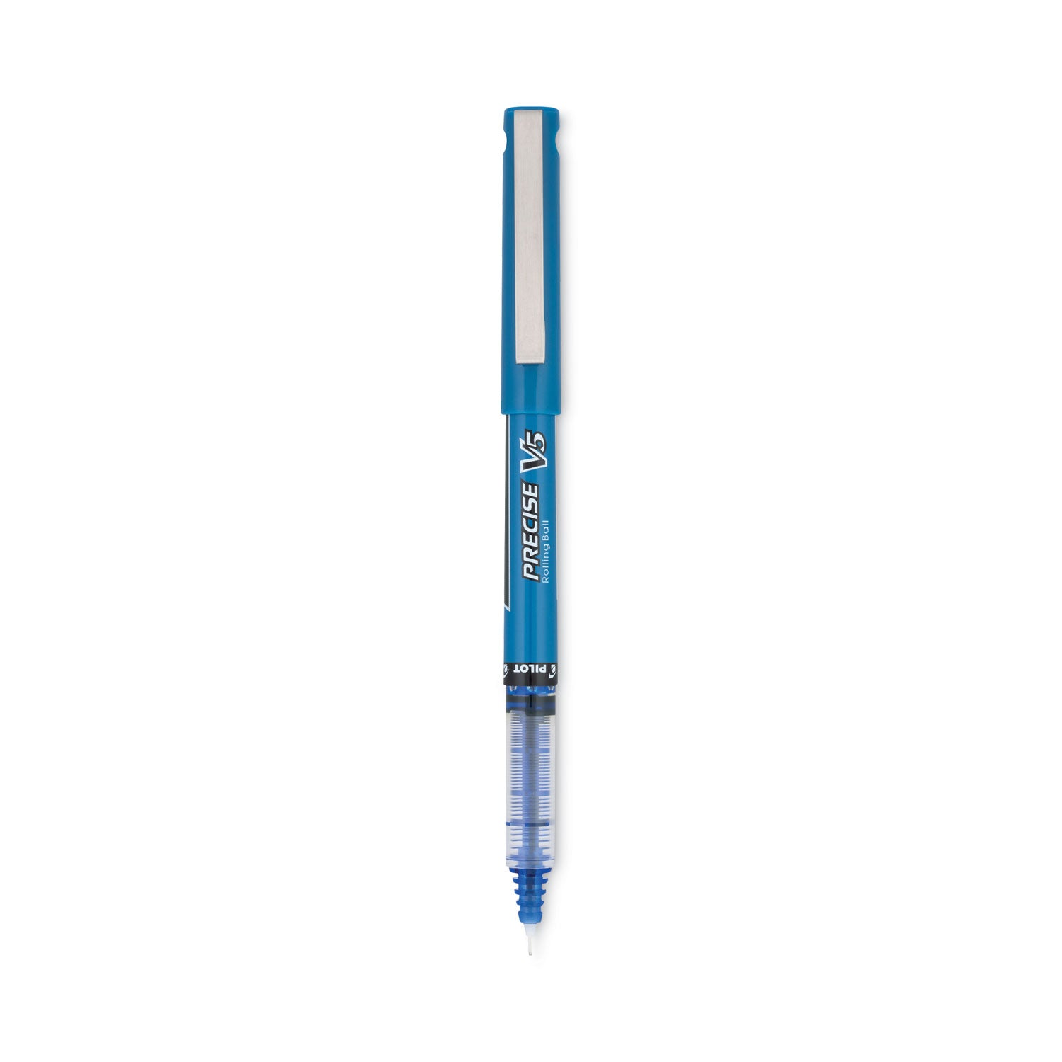 Precise V5 Roller Ball Pen, Stick, Extra-Fine 0.5 mm, Blue Ink, Blue/Clear Barrel, Dozen -