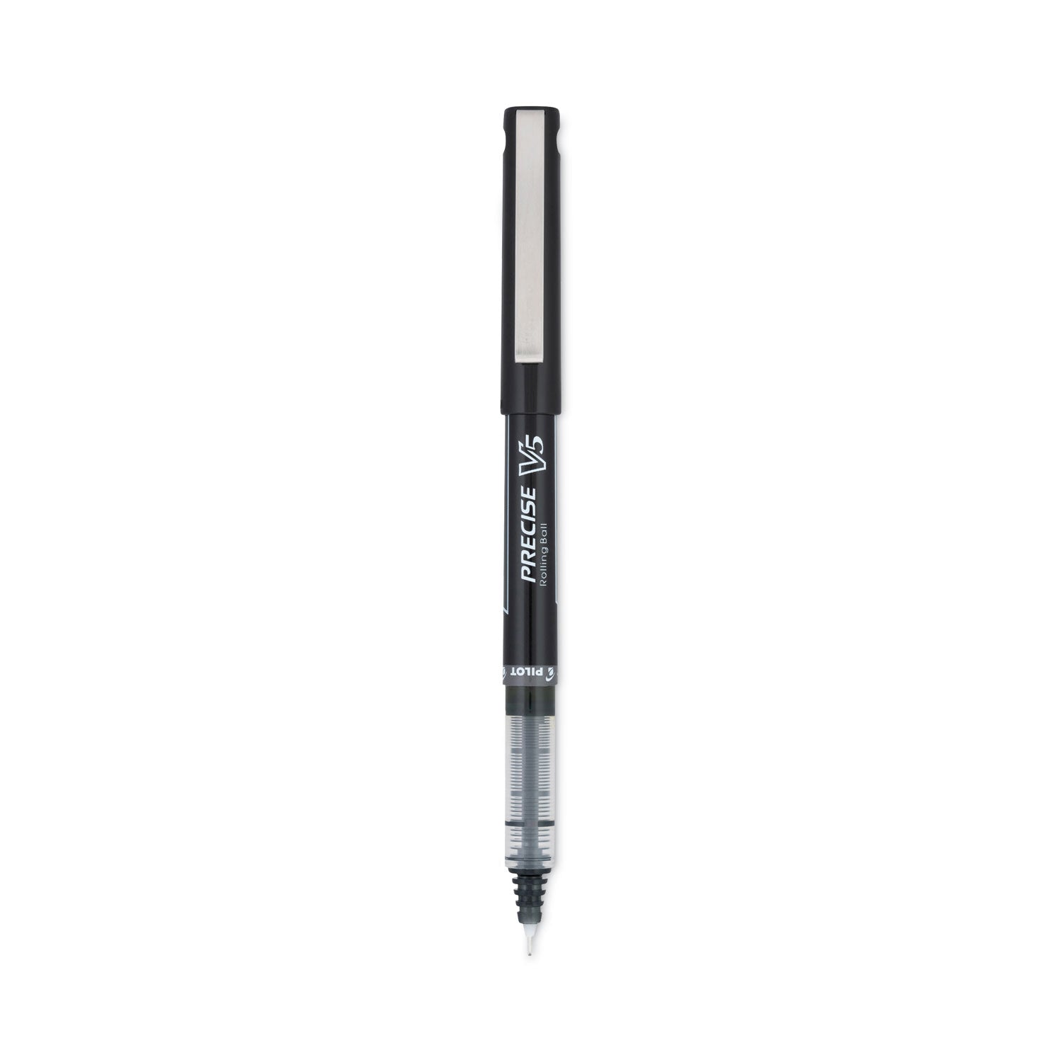 Precise V5 Roller Ball Pen, Stick, Extra-Fine 0.5 mm, Black Ink, Black/Clear Barrel, Dozen -