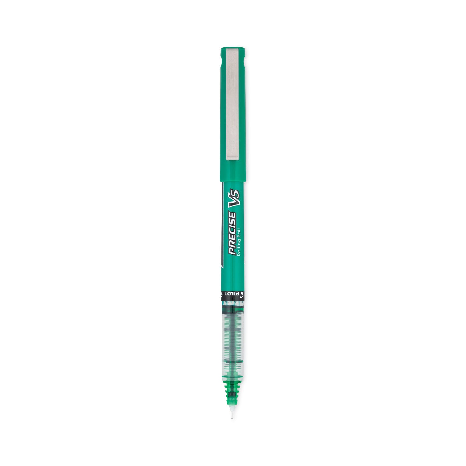 Precise V5 Roller Ball Pen, Stick, Extra-Fine 0.5 mm, Green Ink, Green/Clear Barrel, Dozen -