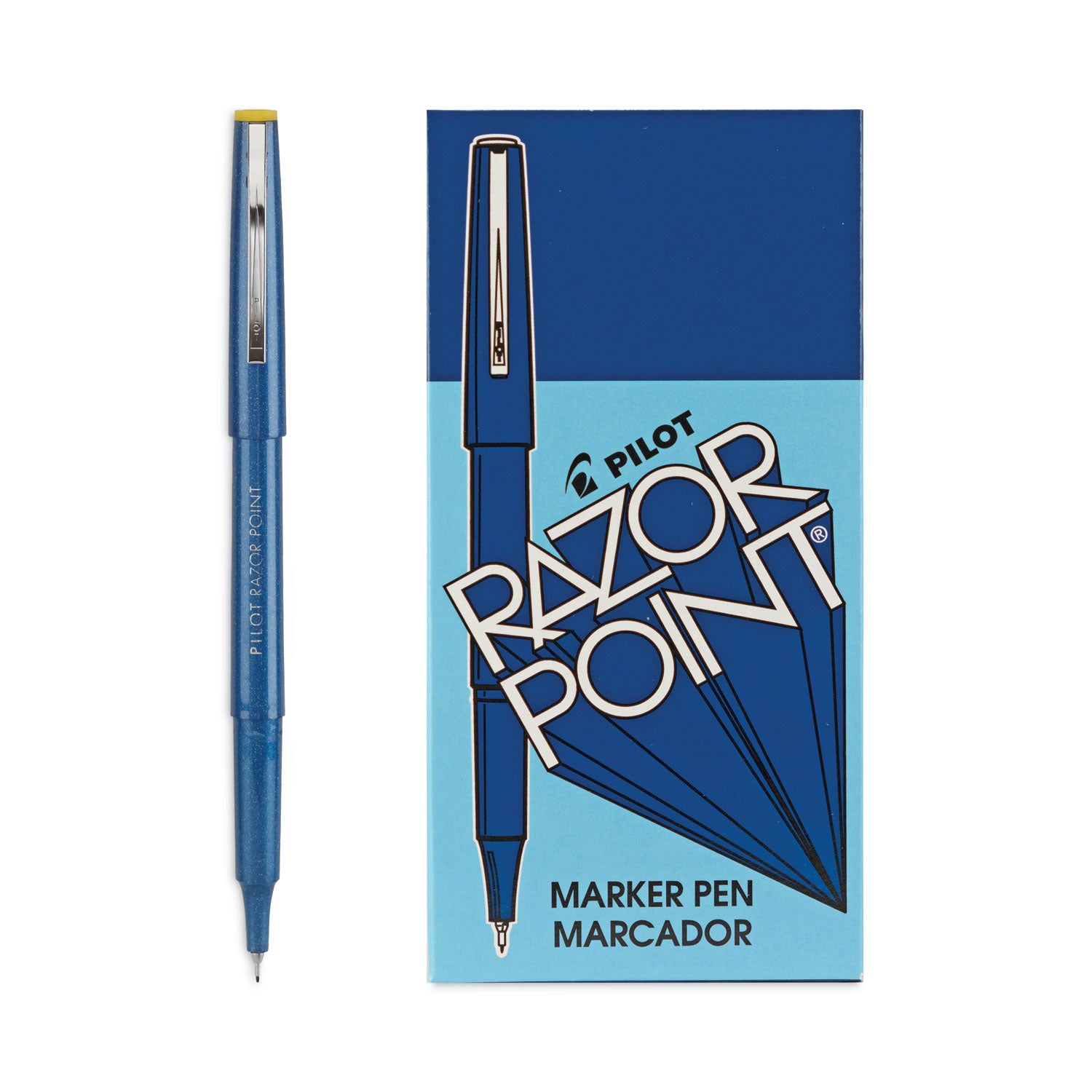 Razor Point Fine Line Porous Point Pen, Stick, Extra-Fine 0.3 mm, Blue Ink, Blue Barrel, Dozen -