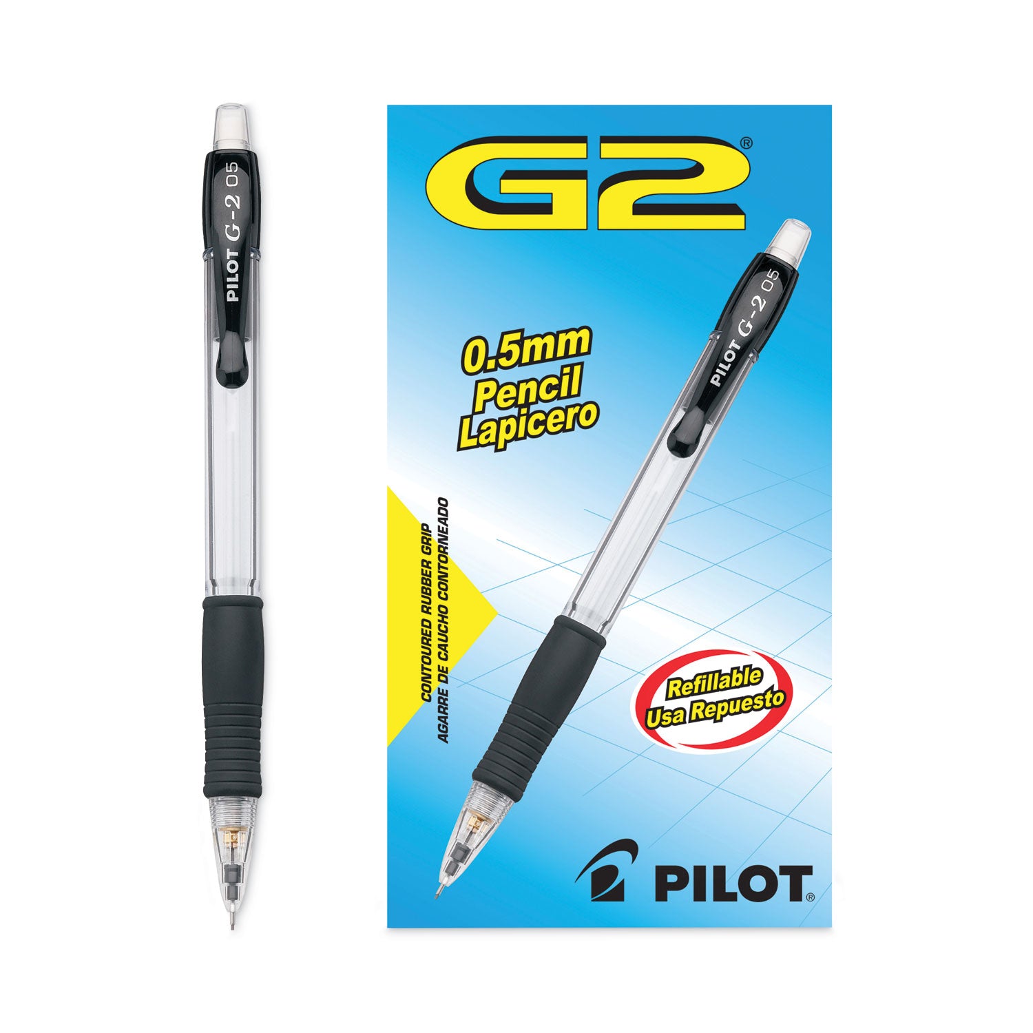 G2 Mechanical Pencil, 0.5 mm, HB (#2), Black Lead, Clear/Black Barrel, Dozen -