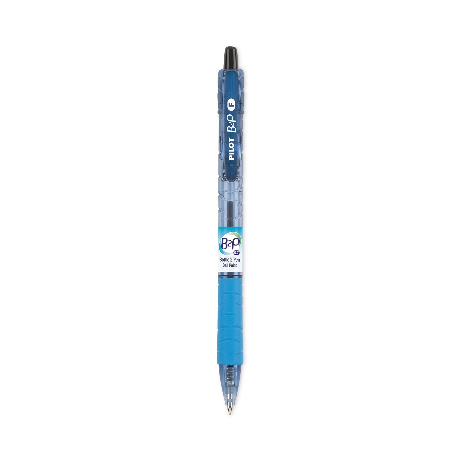 B2P Bottle-2-Pen Recycled Ballpoint Pen, Retractable, Fine 0.7 mm, Black Ink, Translucent Blue Barrel, Dozen -