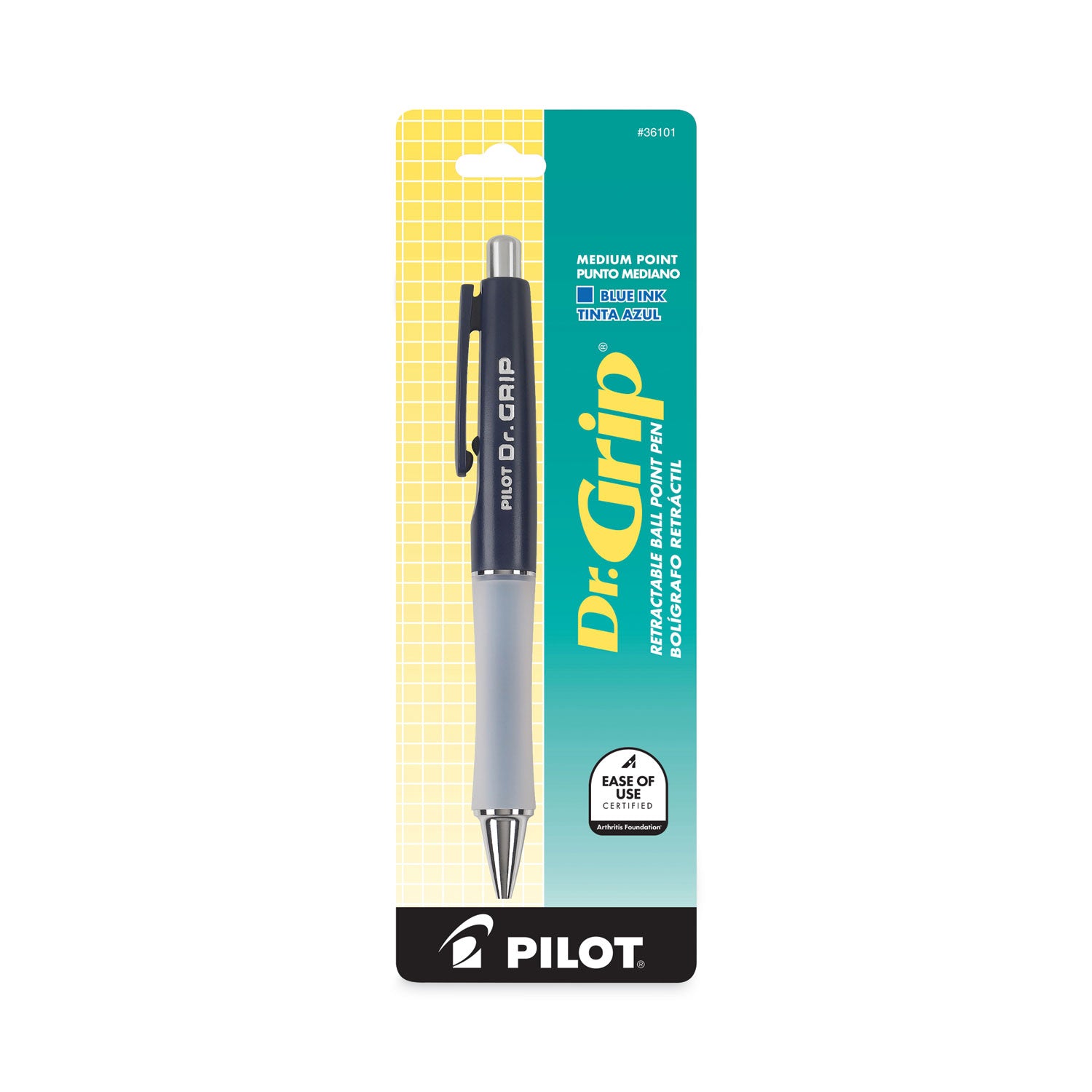 Dr. Grip Ballpoint Pen, Retractable, Medium 1 mm, Blue Ink, Navy Barrel -