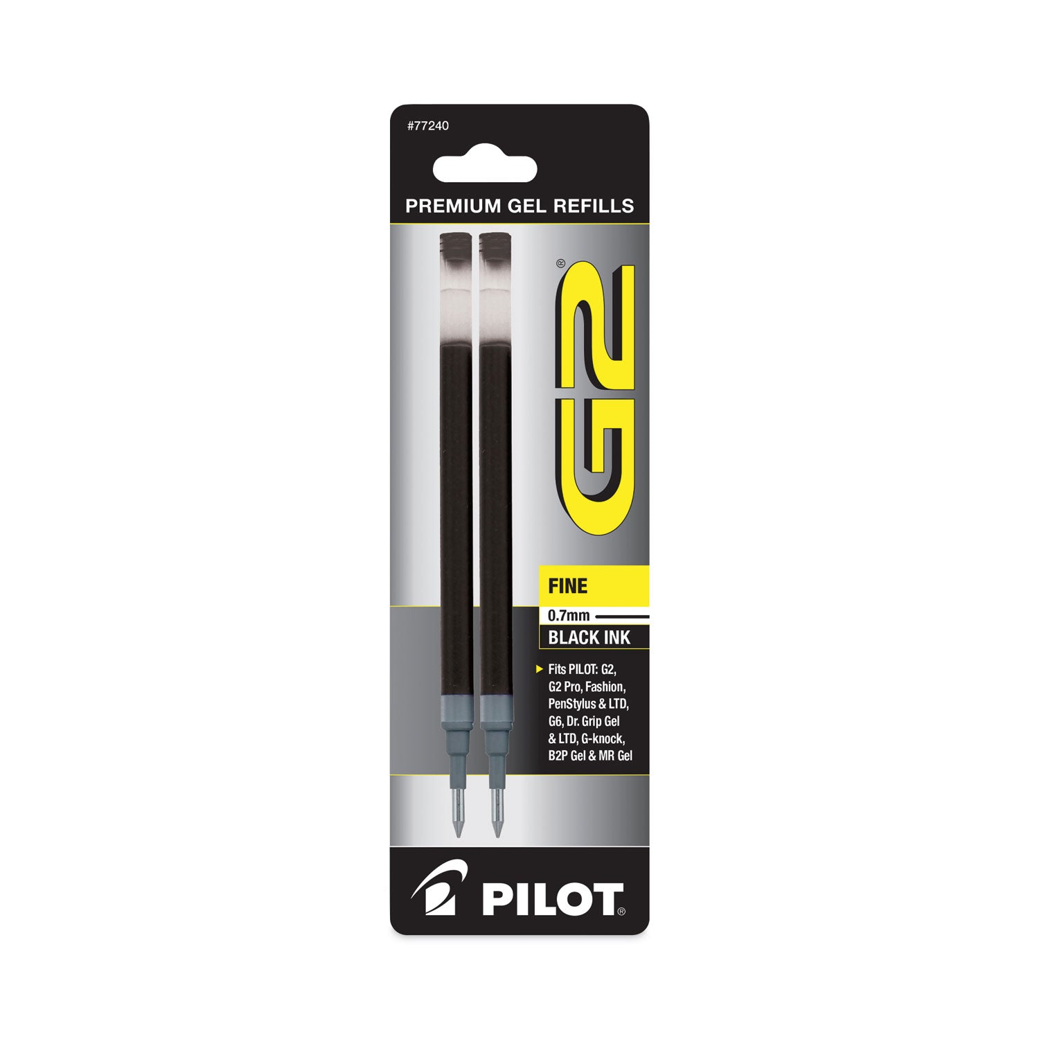 Refill for Pilot B2P, Dr Grip, G2, G6, MR Metropolitan, Precise BeGreen and Q7 Gel Pens, Fine Tip, Black Ink, 2/Pack -