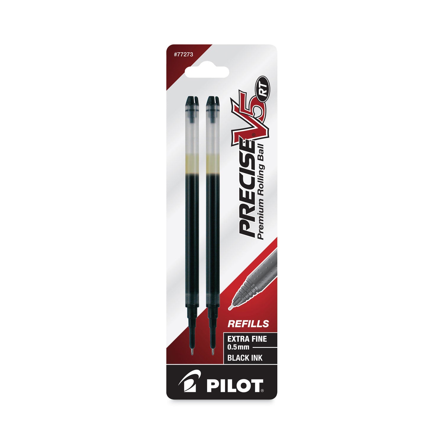 Refill for Pilot Precise V5 RT Rolling Ball, Extra-Fine Conical Tip, Black Ink, 2/Pack -