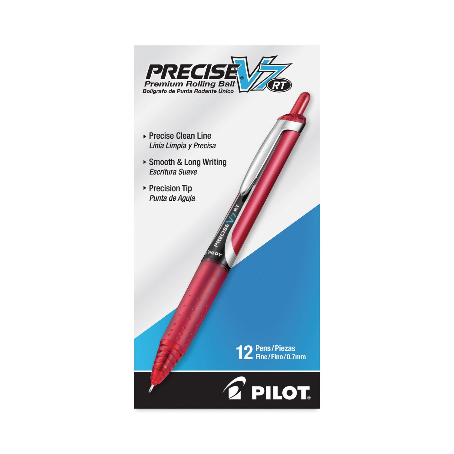 Precise V7RT Roller Ball Pen, Retractable, Fine 0.7 mm, Red Ink, Red Barrel -
