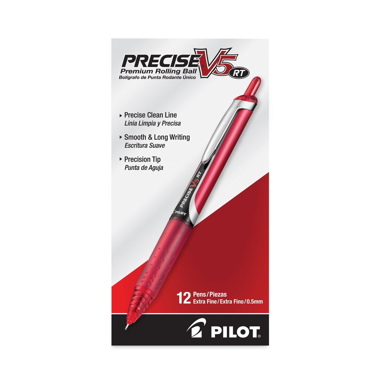 Precise V5RT Roller Ball Pen, Retractable, Extra-Fine 0.5 mm, Red Ink, Red Barrel -