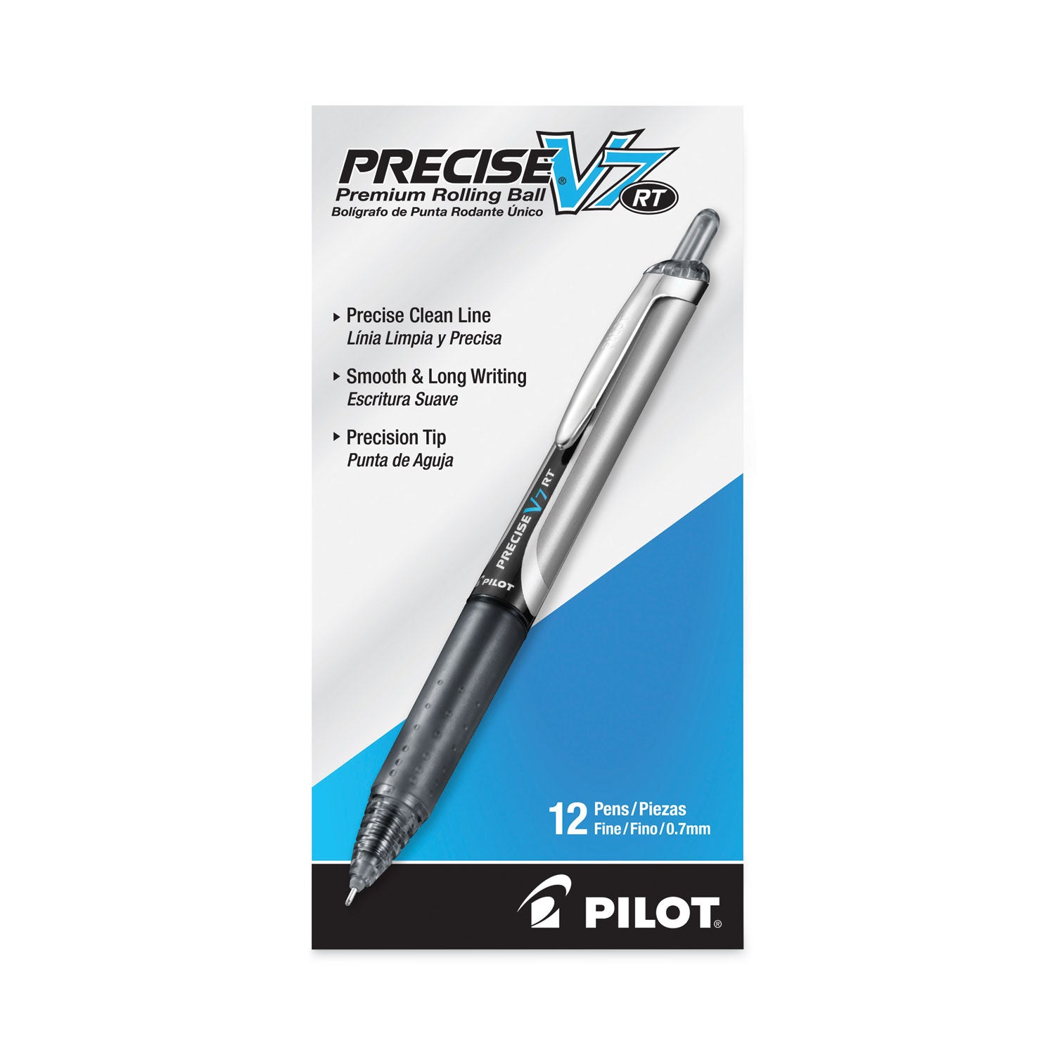 Precise V7RT Roller Ball Pen, Retractable, Fine 0.7 mm, Black Ink, Black Barrel -