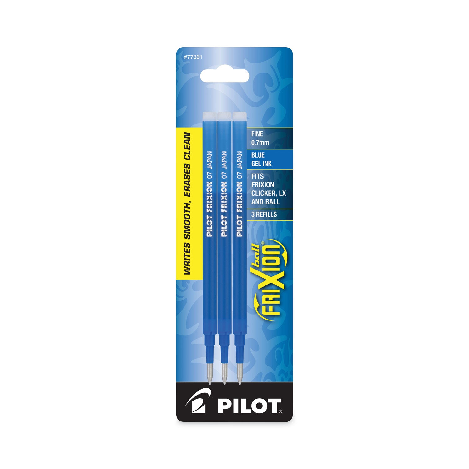 Refill for Pilot FriXion Erasable, FriXion Ball, FriXion Clicker and FriXion LX Gel Ink Pens, Fine Tip, Blue Ink, 3/Pack -