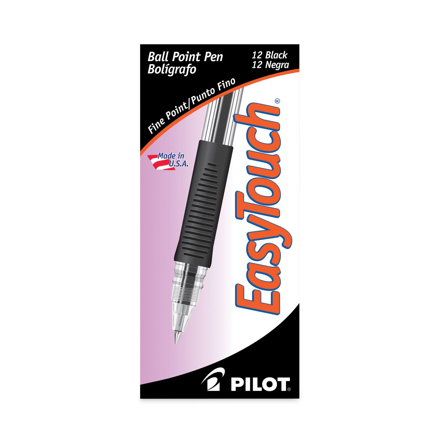 EasyTouch Ballpoint Pen, Stick, Fine 0.7 mm, Black Ink, Clear/Black Barrel, Dozen - 2