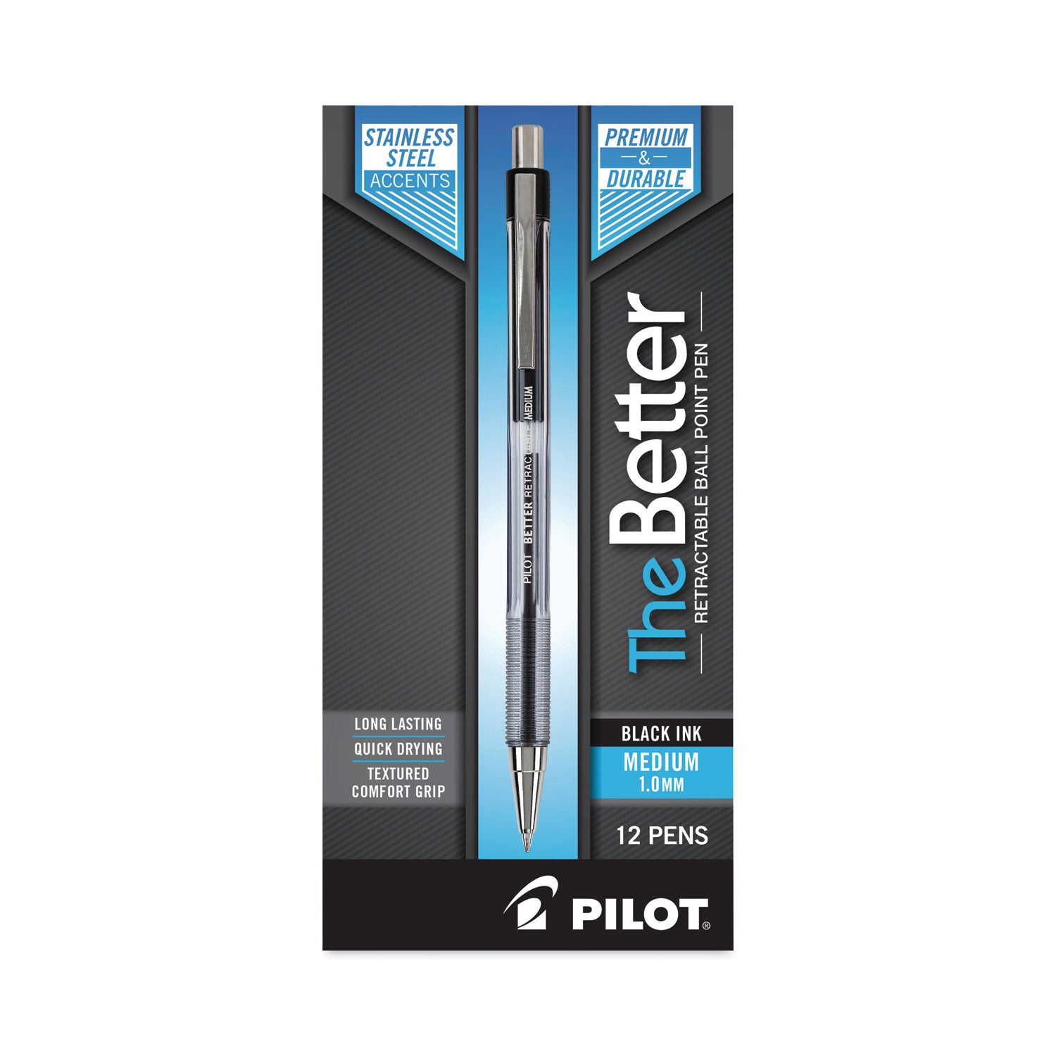 Better Ballpoint Pen, Retractable, Medium 1 mm, Black Ink, Smoke Barrel, Dozen -