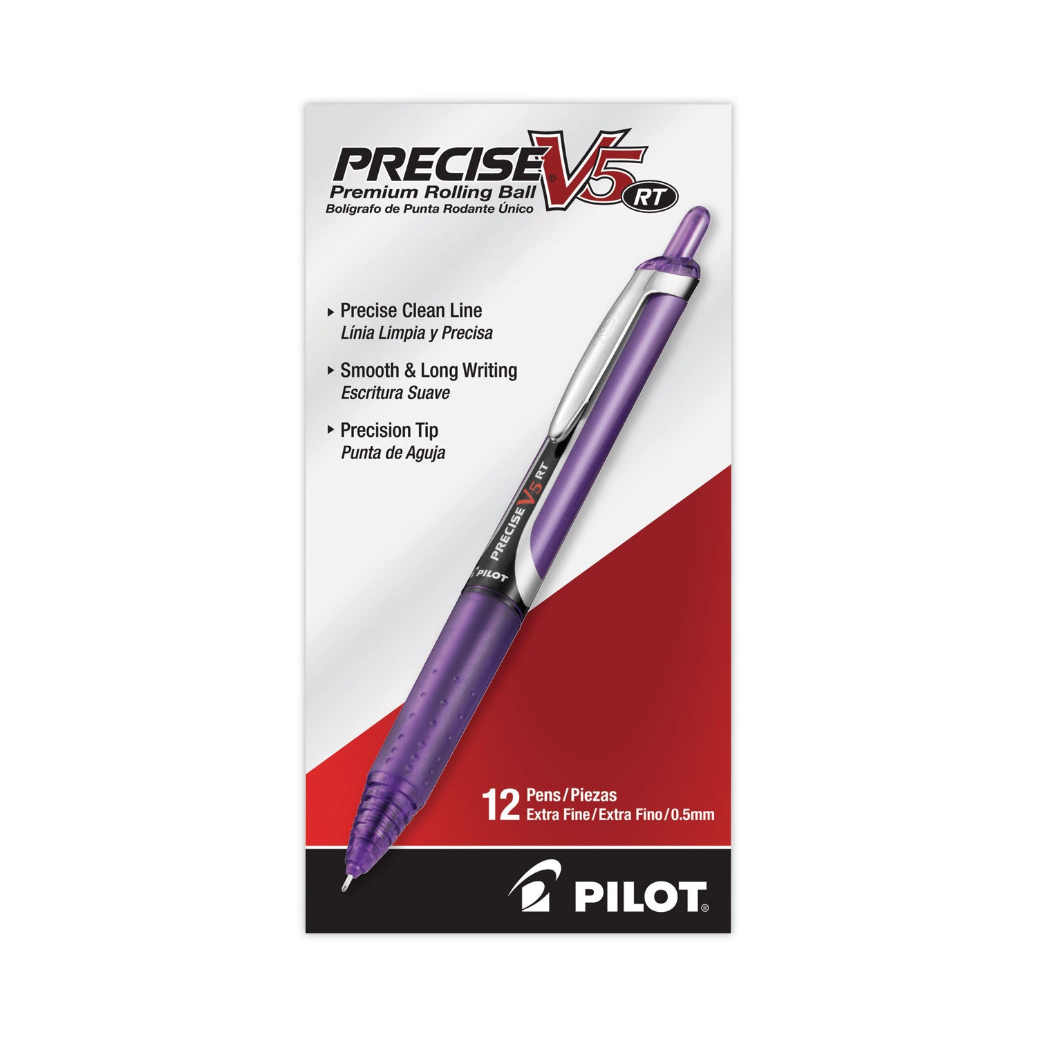 Precise V5RT Roller Ball Pen, Retractable, Extra-Fine 0.5 mm, Purple Ink, Purple Barrel -