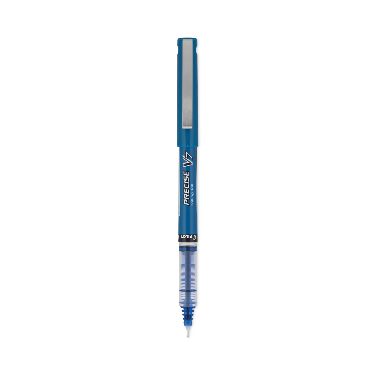 Precise V7 Roller Ball Pen, Stick, Fine 0.7 mm, Blue Ink, Blue/Clear Barrel, Dozen -