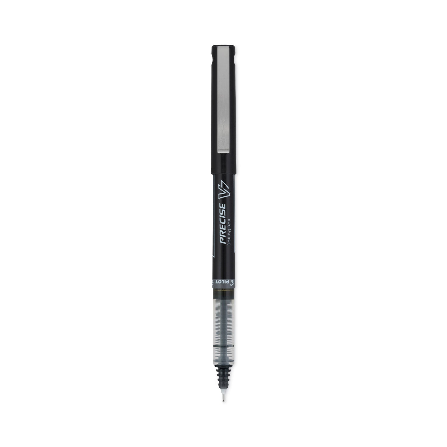 Precise V7 Roller Ball Pen, Stick, Fine 0.7 mm, Black Ink, Black/Clear Barrel, Dozen -