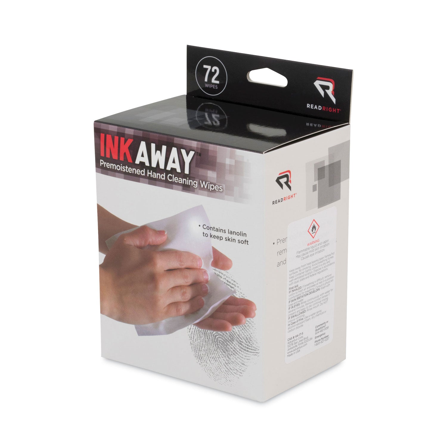Ink Away Hand Cleaning Pads, Cloth, 5 x 7, White, 72/Pack -