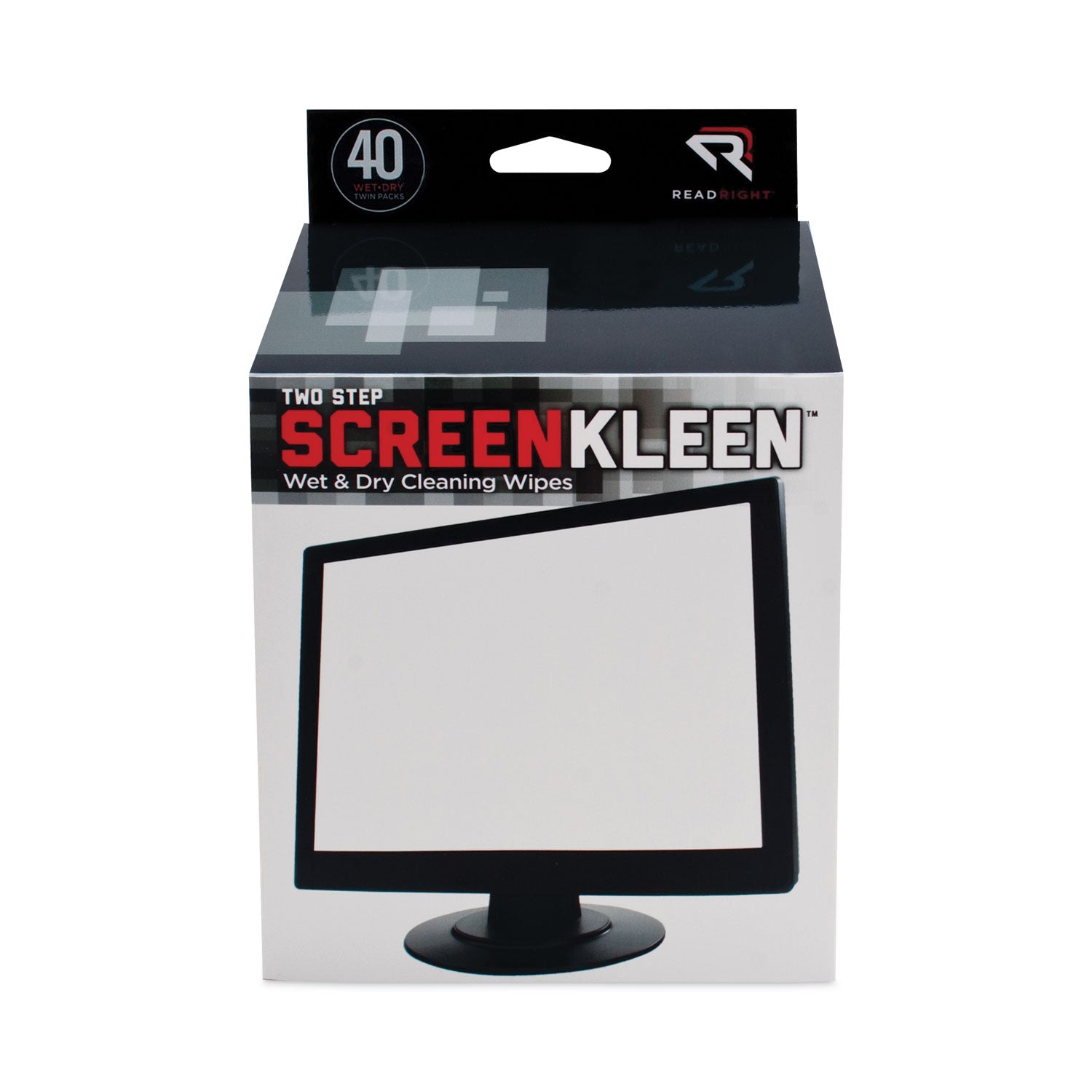 Two Step ScreenKleen Wet and Dry Cleaning Wipes, 5 x 5, Unscented, 40/Box -
