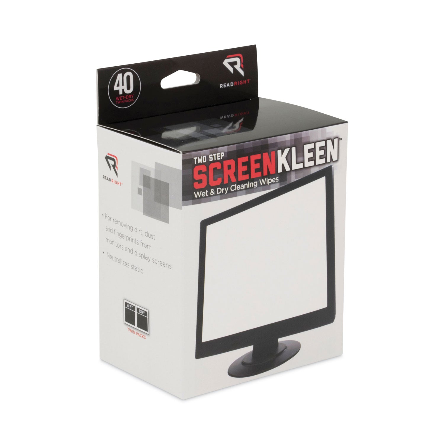 Two Step ScreenKleen Wet and Dry Cleaning Wipes, 5 x 5, Unscented, 40/Box -