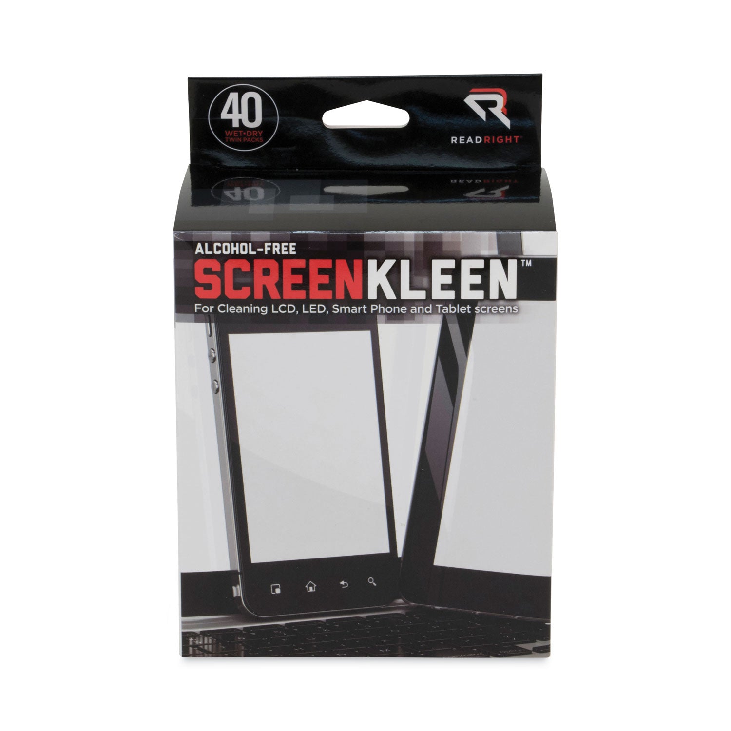 ScreenKleen Alcohol-Free Wet Wipes, Cloth, 5 x 5, Unscented, 40/Box -