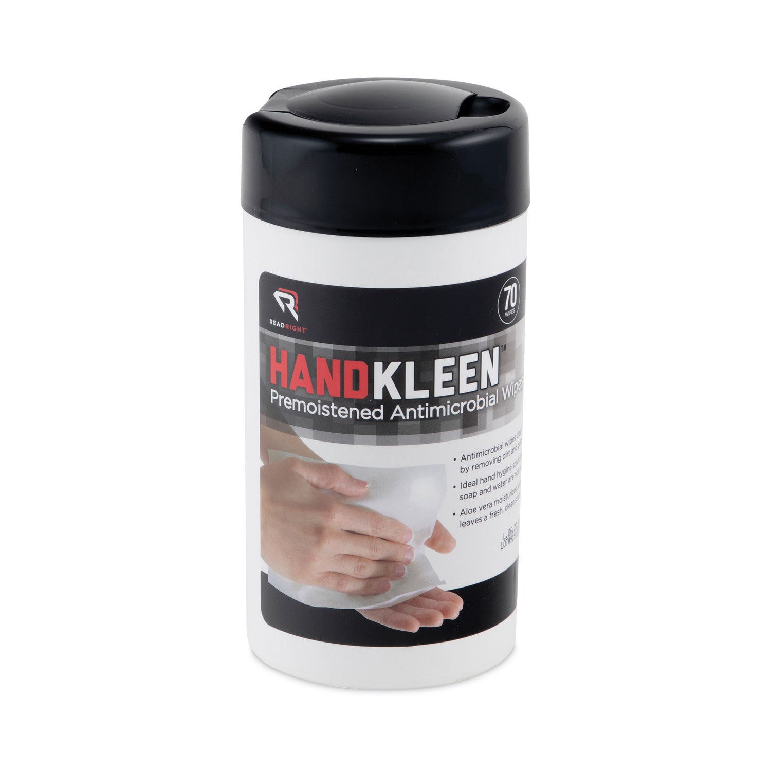 HandKleen Premoistened Antibacterial Wipes, Cloth, 5.5 x 6.5, Unscented, White, 70/Tub -