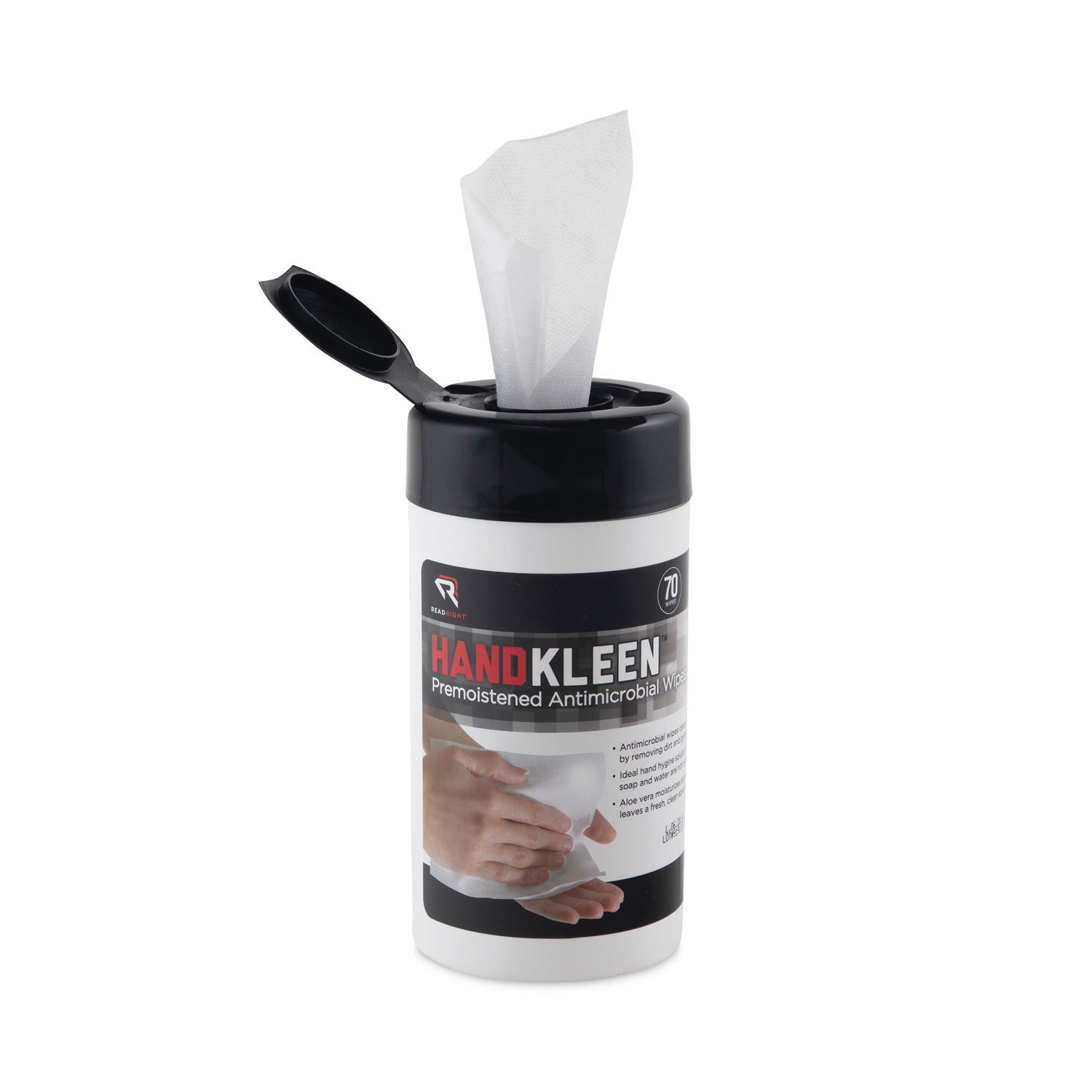 HandKleen Premoistened Antibacterial Wipes, Cloth, 5.5 x 6.5, Unscented, White, 70/Tub -