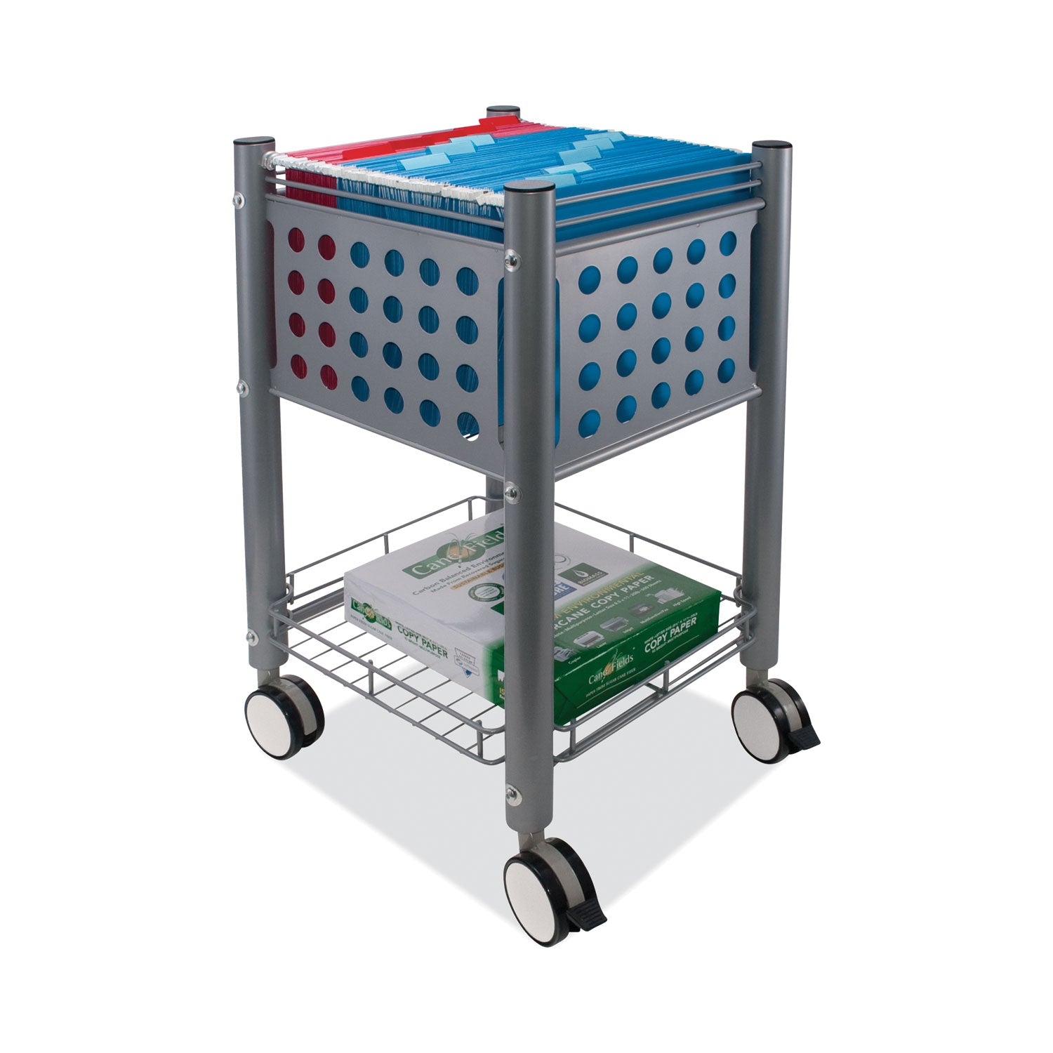 Sidekick File Cart, Metal, 1 Shelf, 1 Bin, 13.75" x 15.5" x 26.25", Matte Gray -