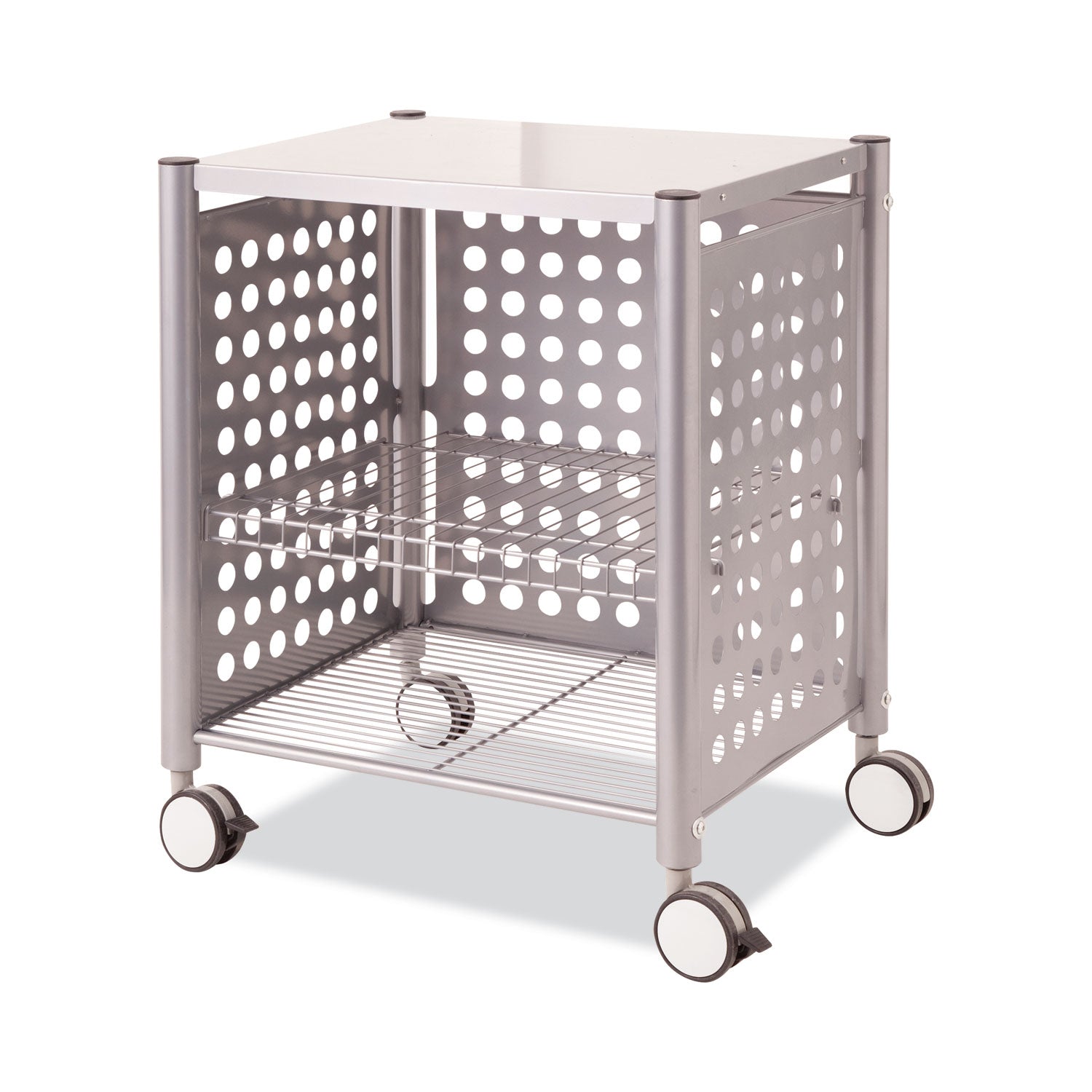 Deskside Machine Stand, Metal, 3 Shelves, 21.5" x 17.88" x 27", Matte Gray -