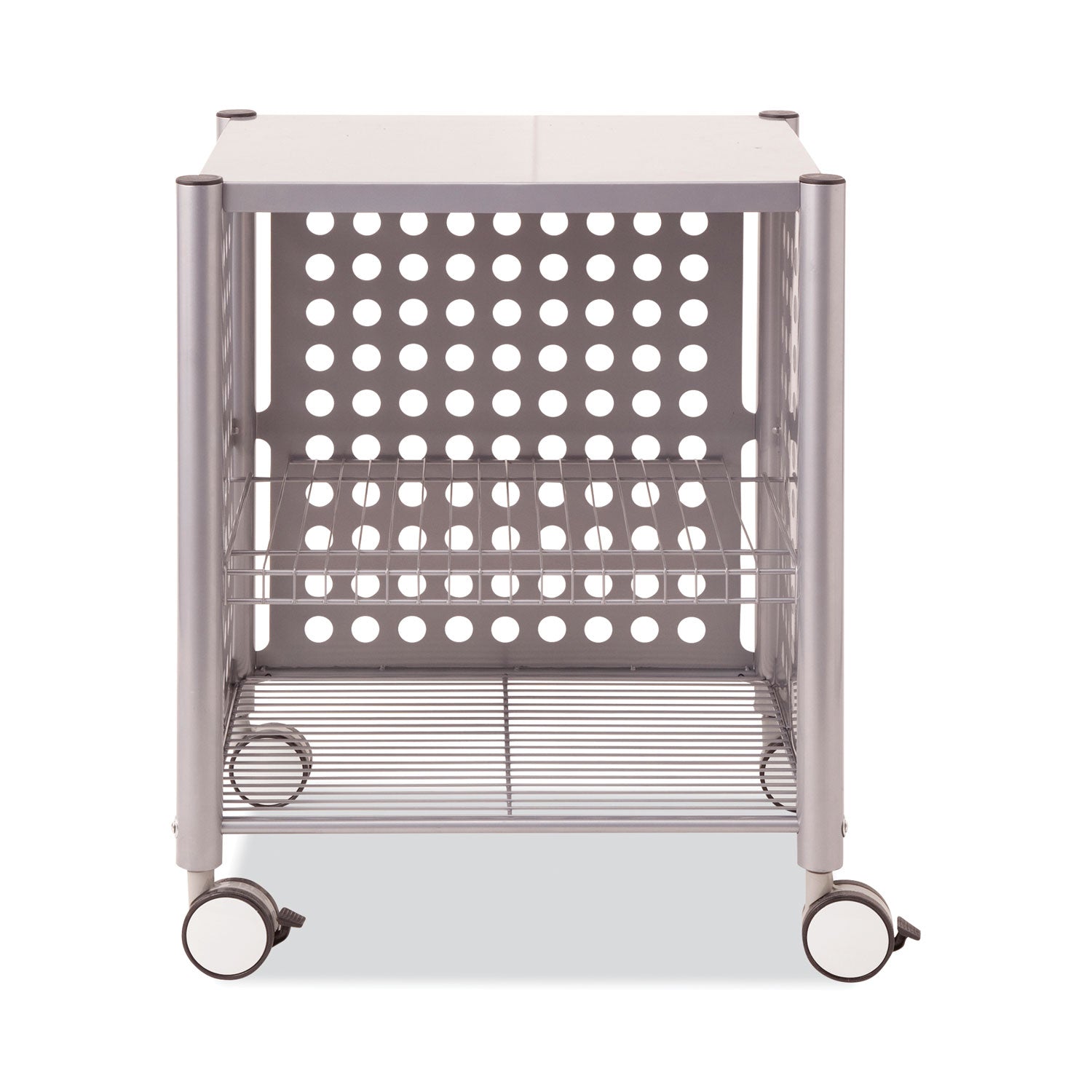 Deskside Machine Stand, Metal, 3 Shelves, 21.5" x 17.88" x 27", Matte Gray -