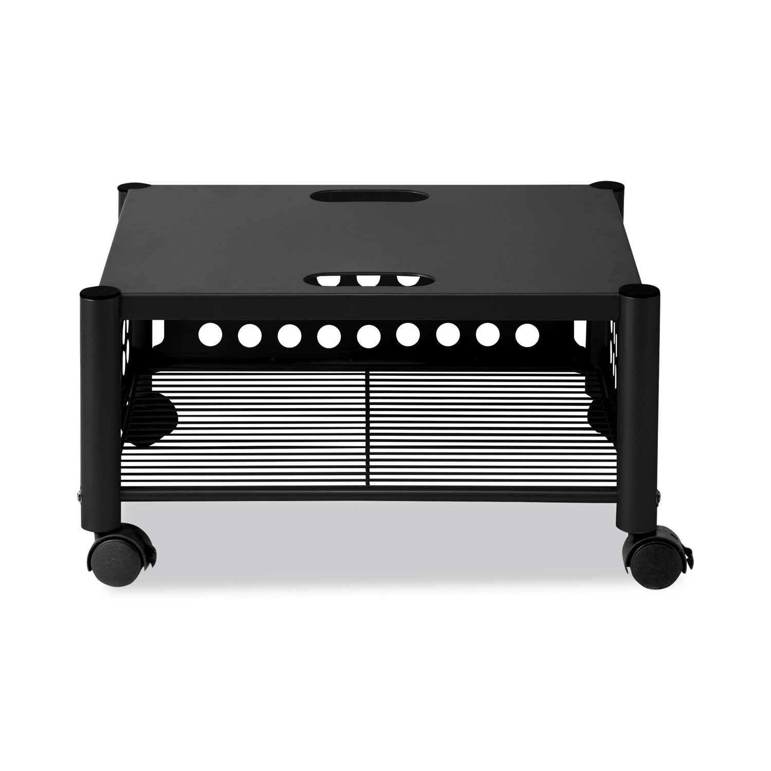 Underdesk Machine Stand, Metal, 2 Shelves, 90 lb Capacity, 21.5" x 17.88" x 11.5", Black -