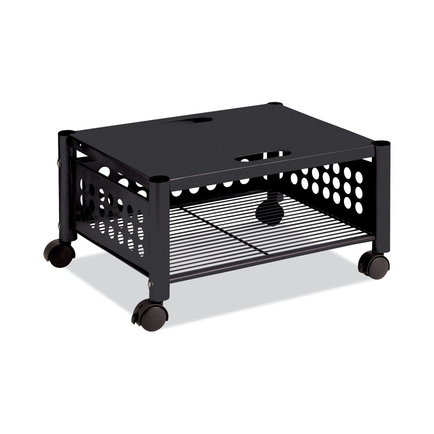 Underdesk Machine Stand, Metal, 2 Shelves, 90 lb Capacity, 21.5" x 17.88" x 11.5", Black -