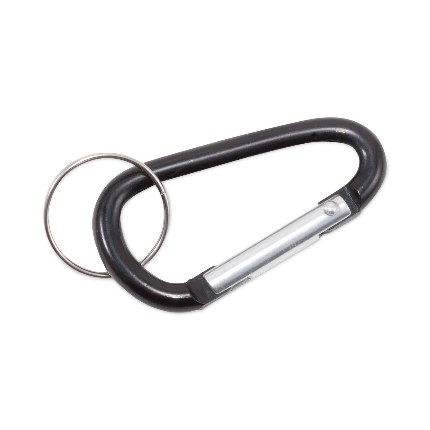 Carabiner Key Chains, (10) 1" x 2" Black Carabiners, (10) 1" dia Silver Key Rings, Aluminum -