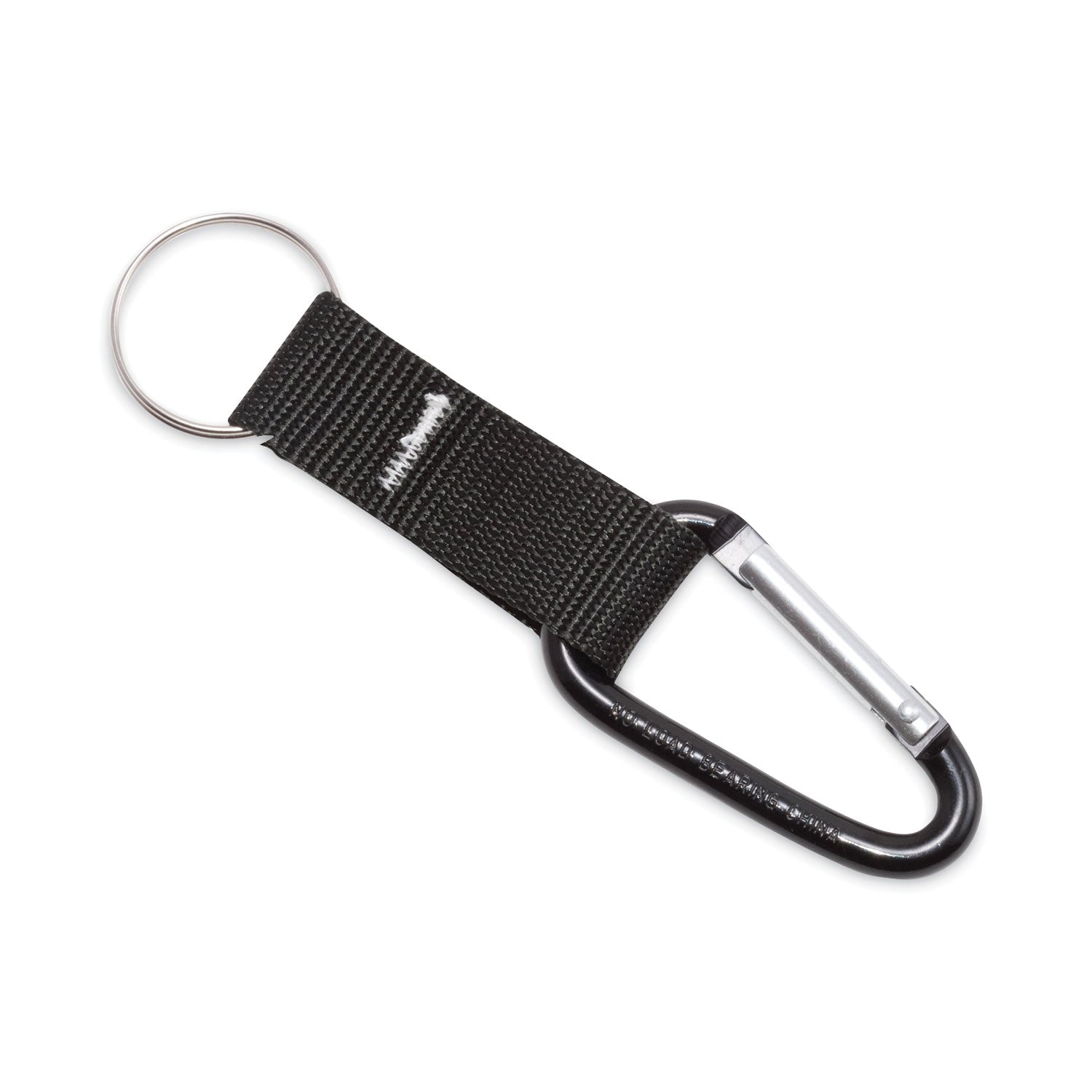 Carabiner Key Chains, Split Key Rings, Aluminum, Black, 10/Pack -