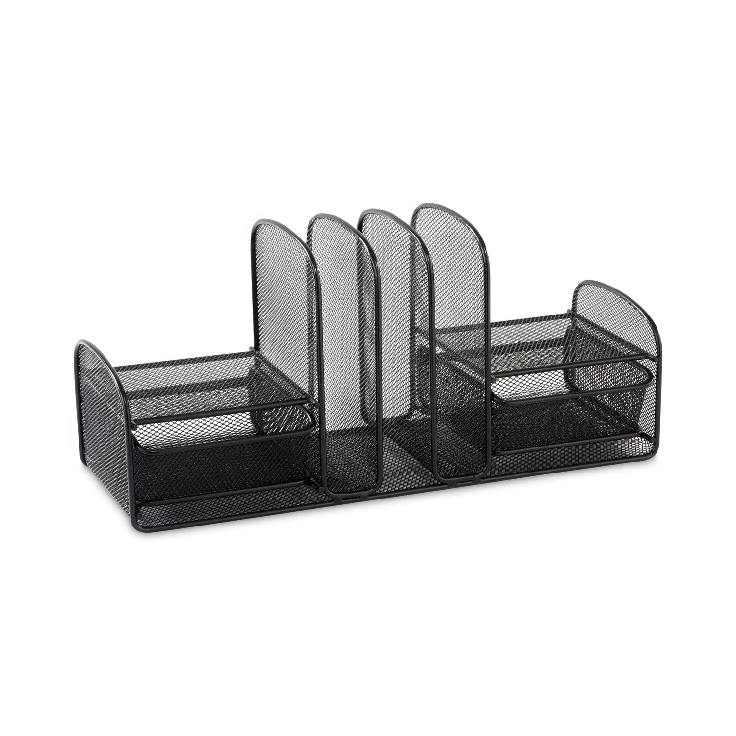 Onyx Mesh Desk Organizer, Three Sections/Two Baskets, Steel Mesh, 17 x 6.75 x 7.75, Black -